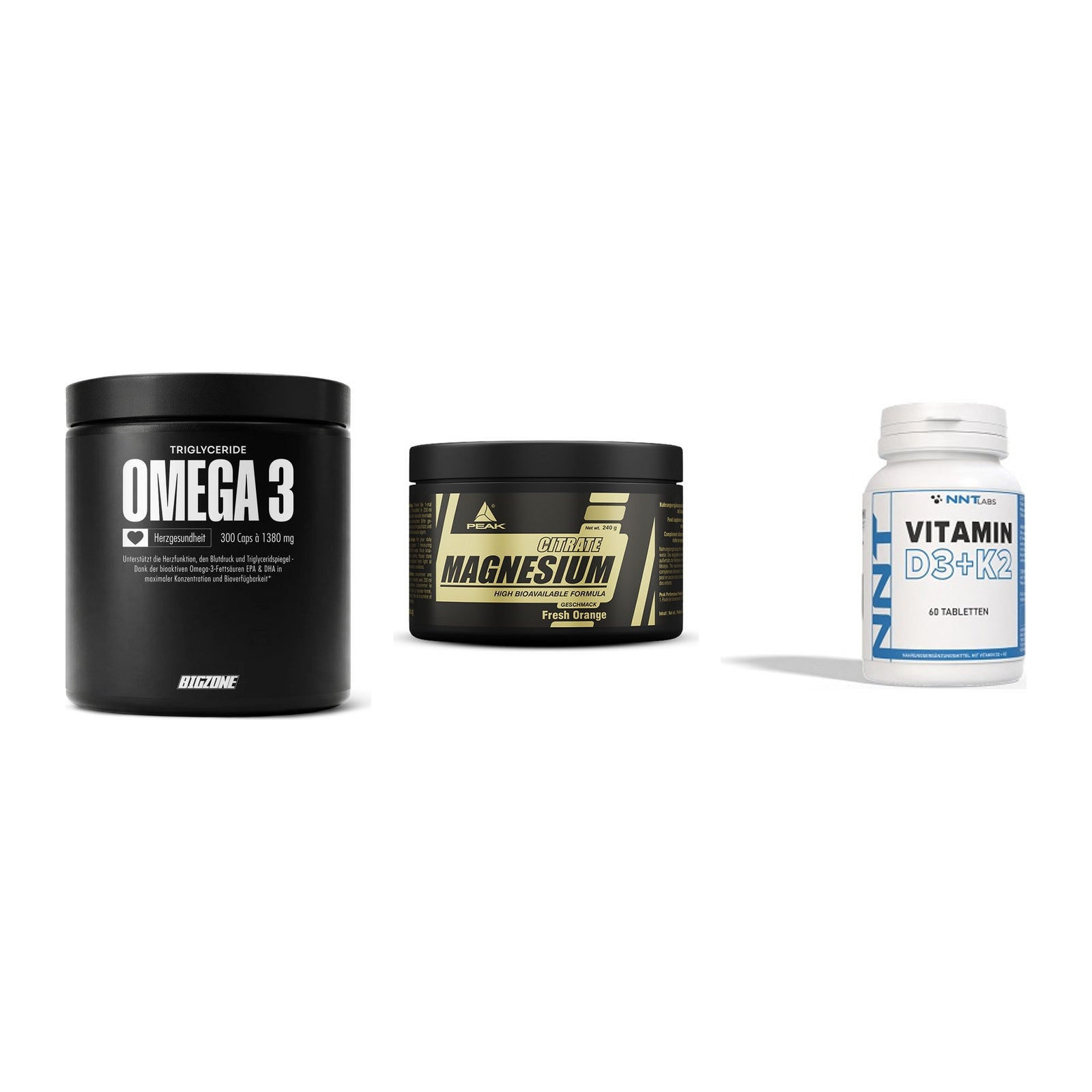 Herz & Gefäße: Big Zone Omega 3 + Peak Magnesium + NNT Vitamin – alle enthaltenen Artikel