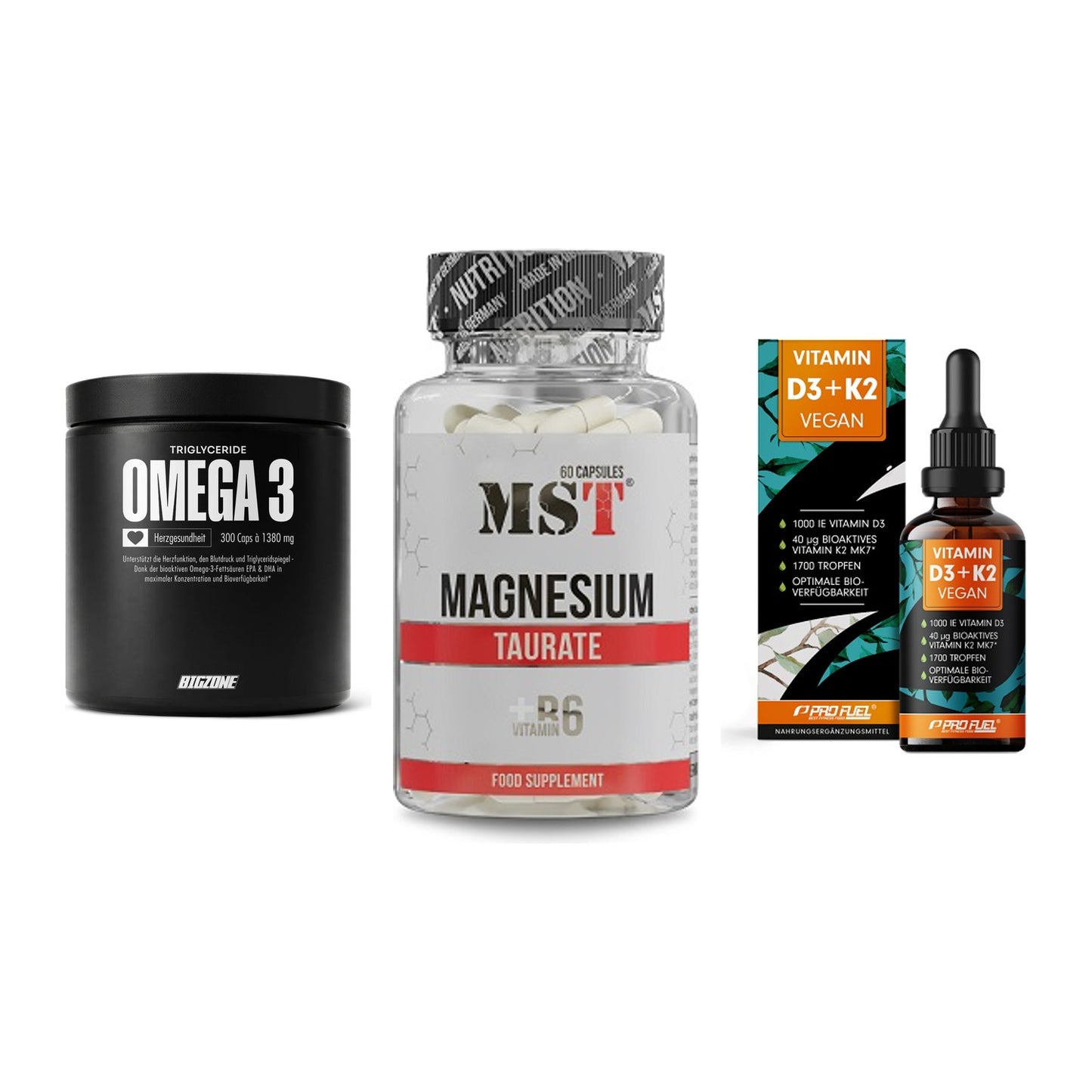 Herz & Gefäße: Big Zone Omega 3 + MST Magnesium + ProFuel Vitamin – alle enthaltenen Artikel