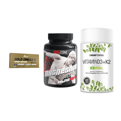 Herz & Gefäße: Olimp Omega 3 + Big Zone Magnesi + Sinob Vitamin D3 – alle enthaltenen Artikel
