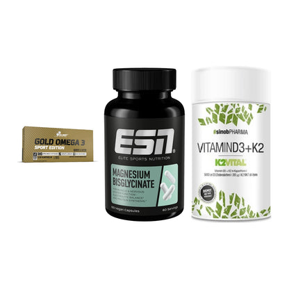 Herz & Gefäße: Olimp Omega 3 + ESN Magnesium + Sinob Vitamin D3 – alle enthaltenen Artikel