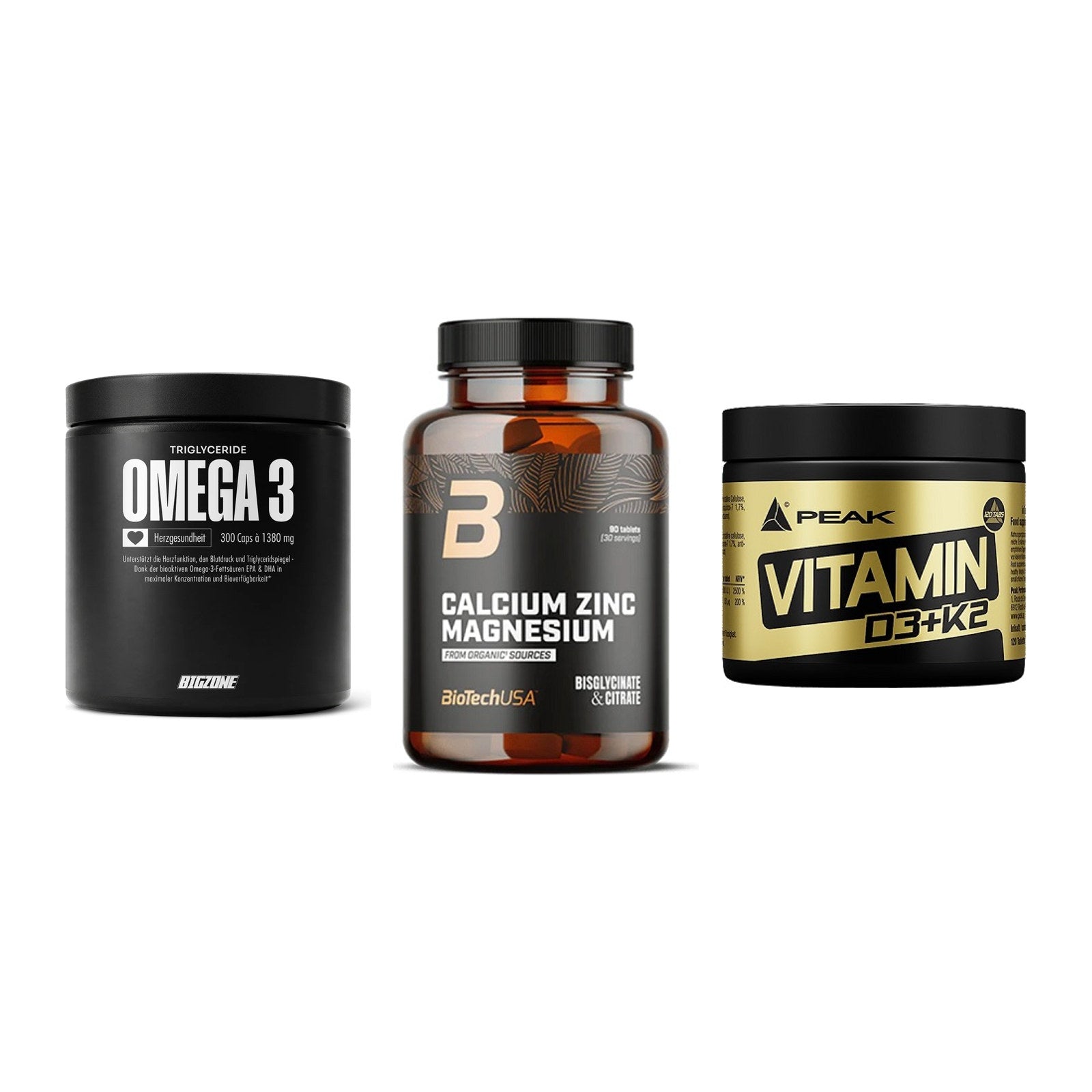 Herz & Gefäße: Big Zone Omega 3 + BioTech Calcium + Peak Vitamin – alle enthaltenen Artikel
