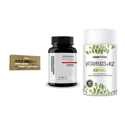 Herz & Gefäße: Olimp Omega 3 + Scitec Magnesium + Sinob Vitamin D3 – alle enthaltenen Artikel