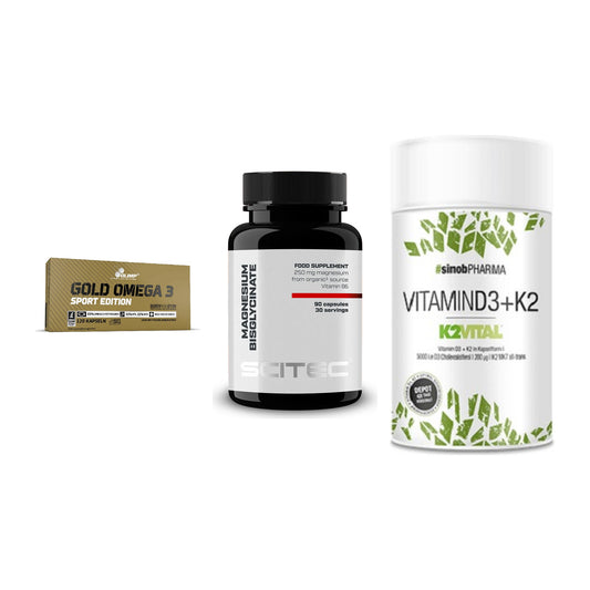 Herz & Gefäße: Olimp Omega 3 + Scitec Magnesium + Sinob Vitamin D3 – alle enthaltenen Artikel