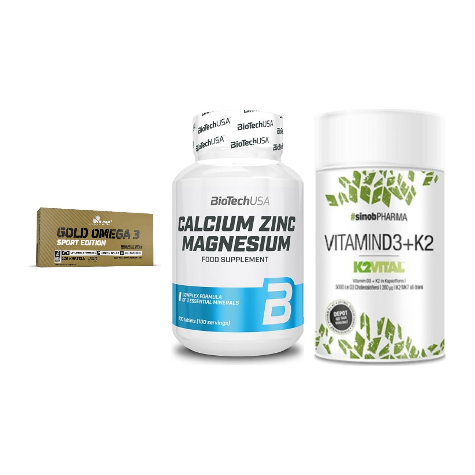 Herz & Gefäße: Olimp Omega 3 + BioTech Calcium + Sinob Vitamin D3 – alle enthaltenen Artikel