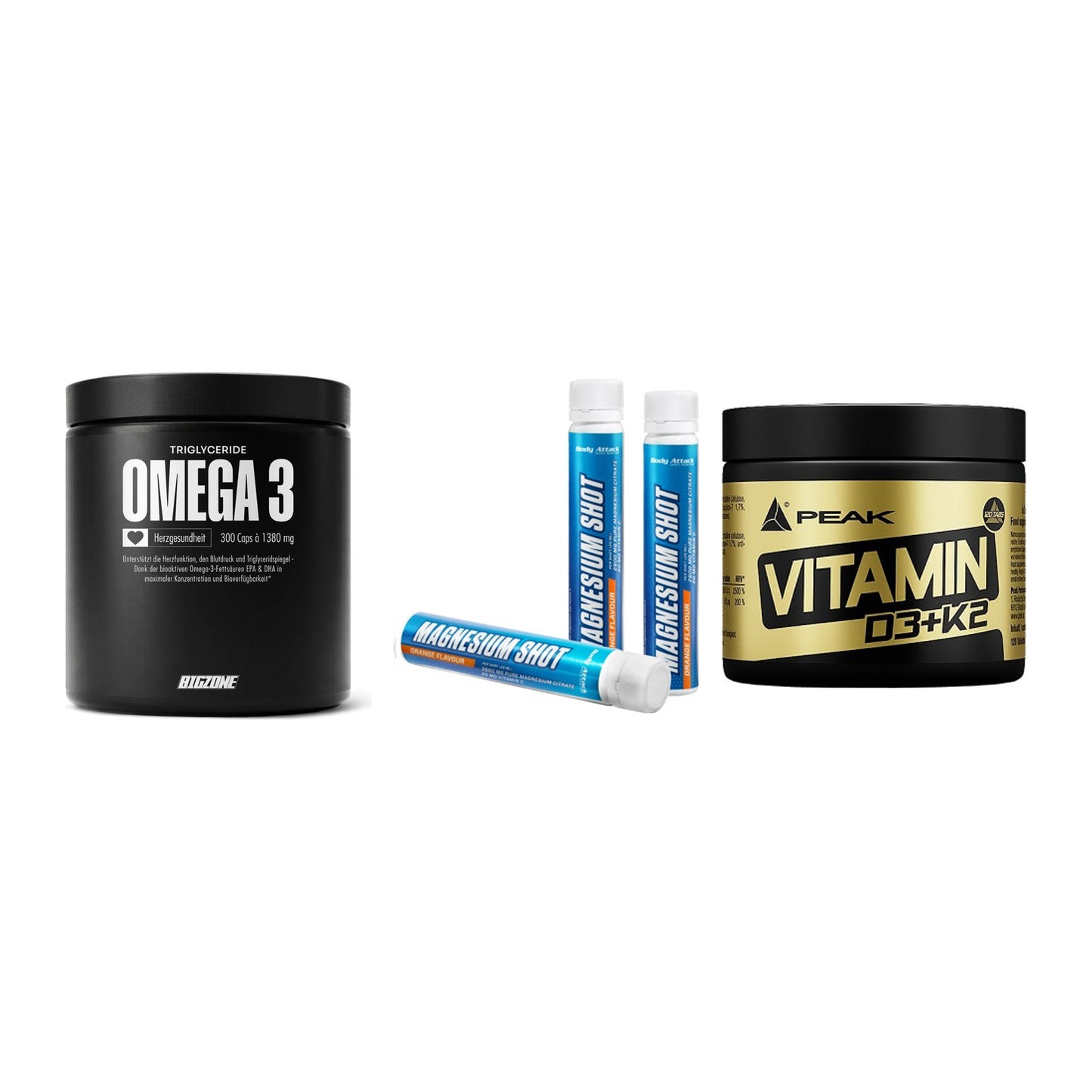 Herz & Gefäße: Big Zone Omega 3 + Body Attack + Peak Vitamin – alle enthaltenen Artikel