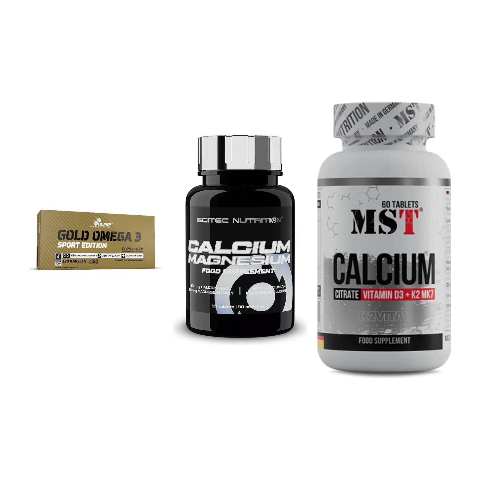 Herz & Gefäße: Olimp Omega 3 + Scitec Calcium + MST Calcium – alle enthaltenen Artikel