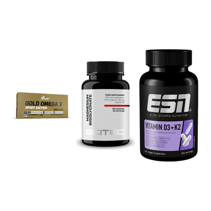 Herz & Gefäße: Olimp Omega 3 + Scitec Magnesium + ESN Vitamin D3 – alle enthaltenen Artikel
