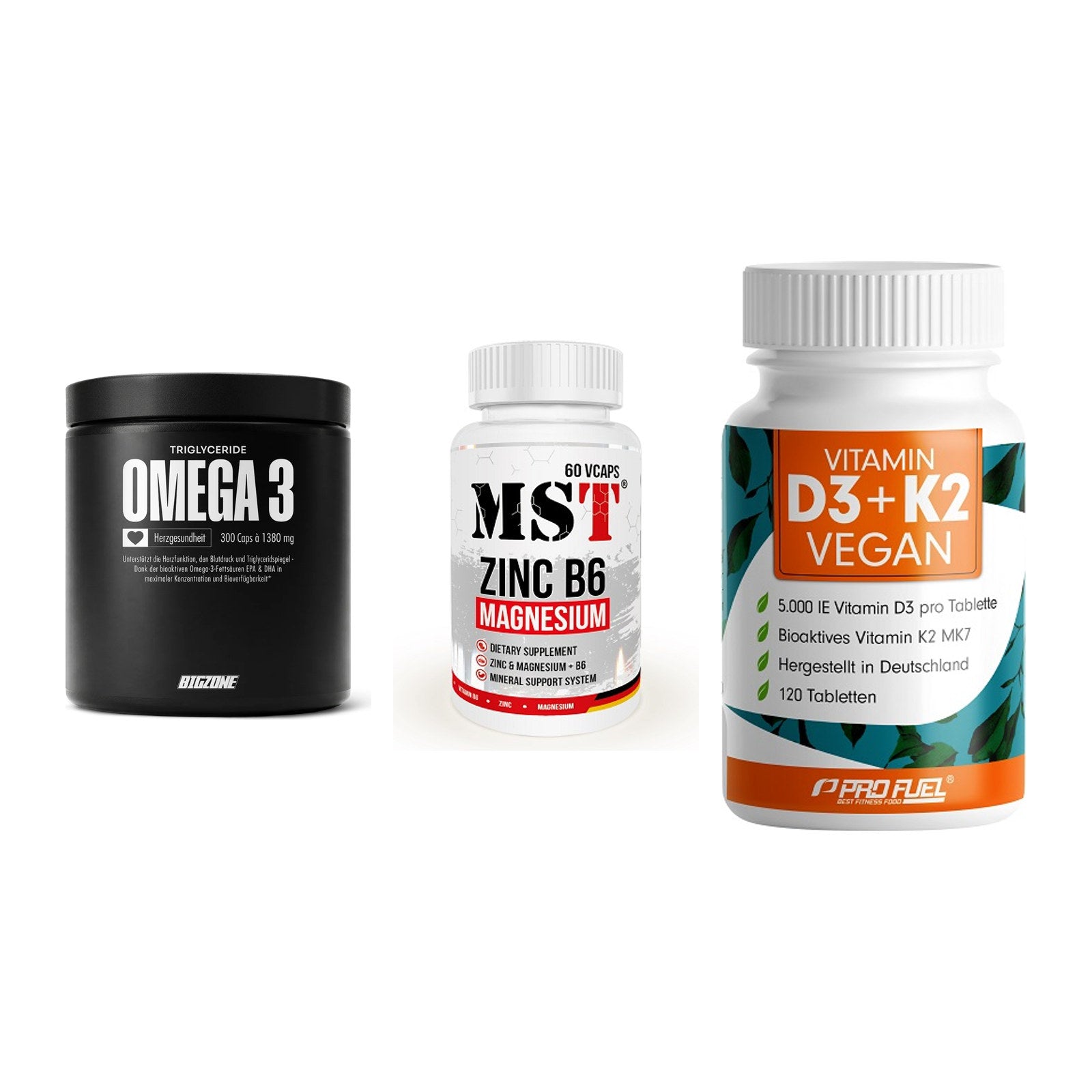 Herz & Gefäße: Big Zone Omega 3 + MST Zinc + ProFuel Vitamin – alle enthaltenen Artikel