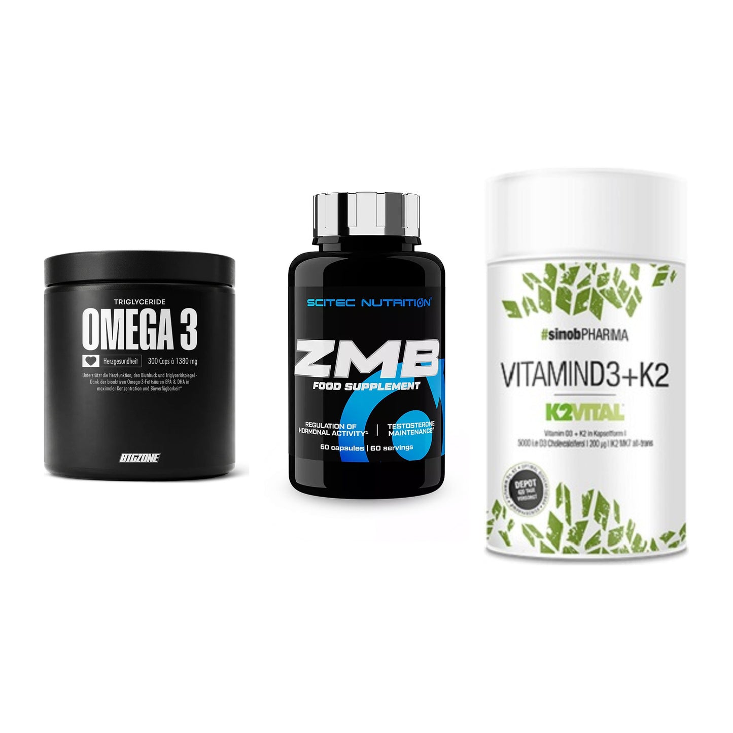 Herz & Gefäße: Big Zone Omega 3 + Scitec ZMB + Sinob Vitamin D3 – alle enthaltenen Artikel