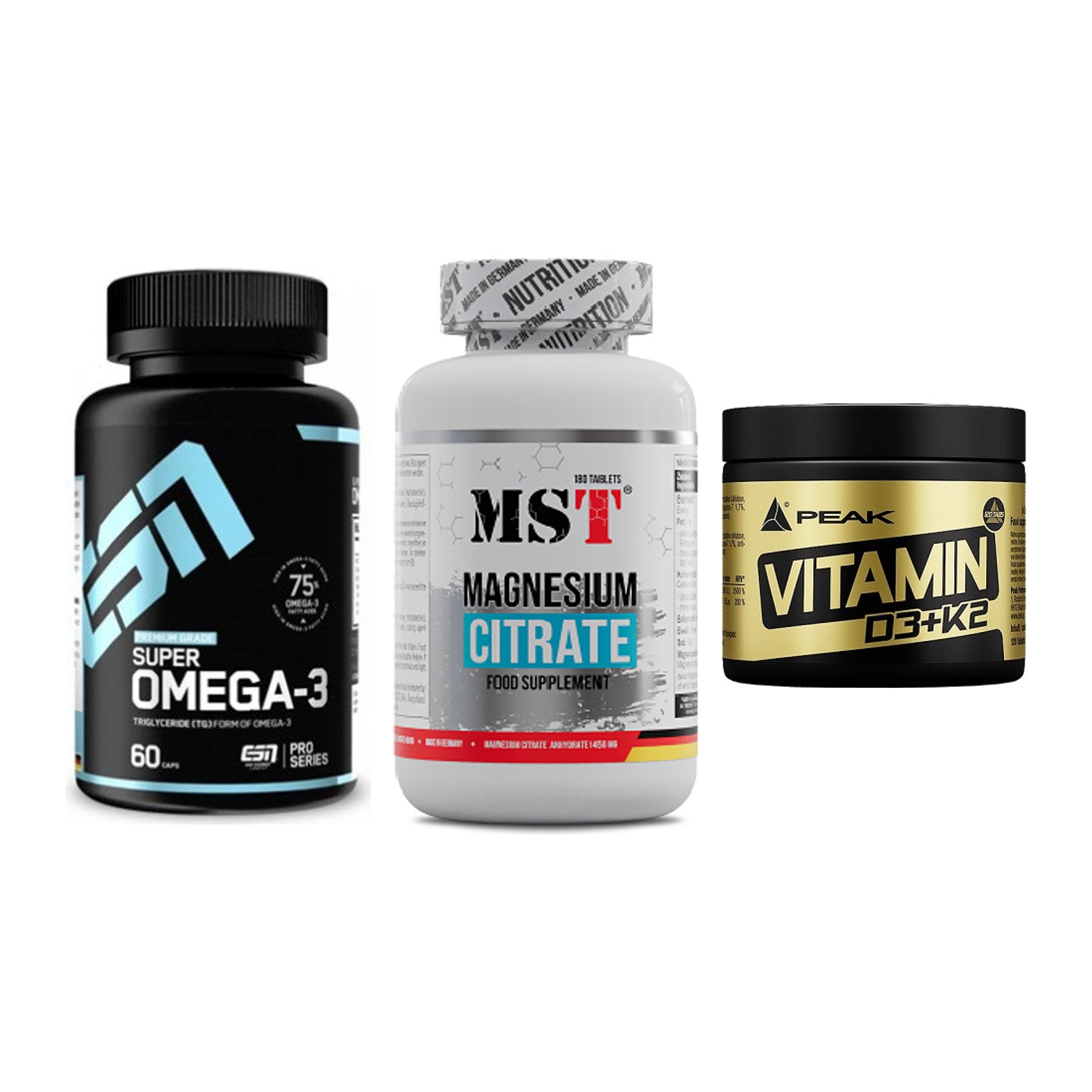 Herz & Gefäße: ESN Omega 3 + MST Magnesium + Peak Vitamin – alle enthaltenen Artikel