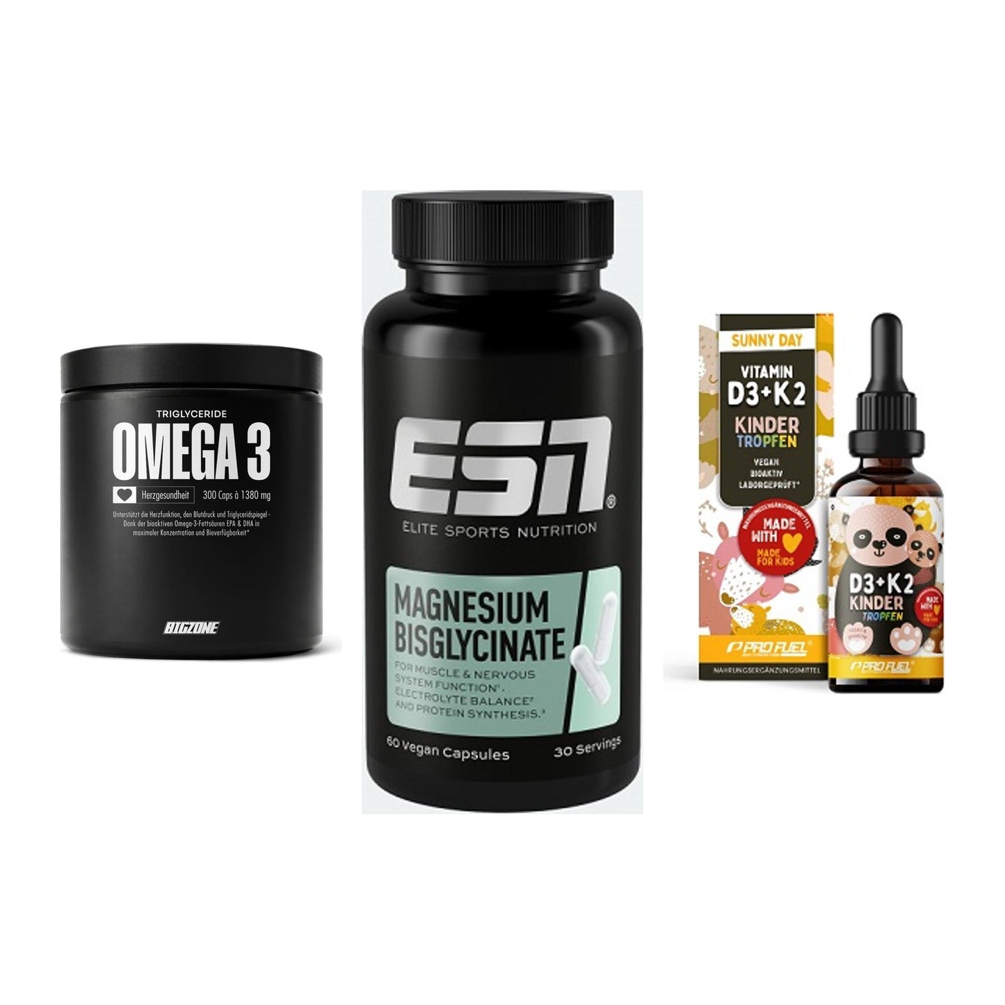 Herz & Gefäße: Big Zone Omega 3 + ESN Magnesium + ProFuel VITAMIN – alle enthaltenen Artikel