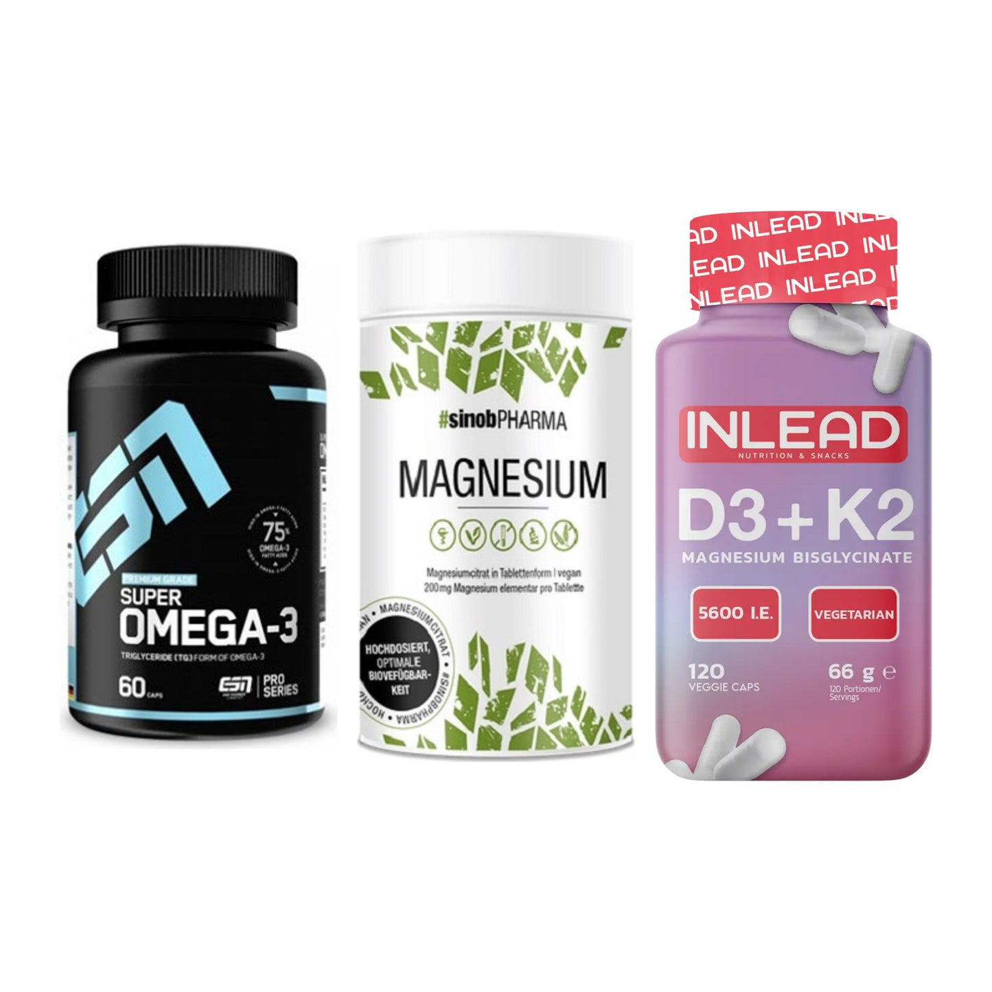 Herz & Gefäße: ESN Omega 3 + Sinob Magnesium + INLEAD Vitamin – alle enthaltenen Artikel