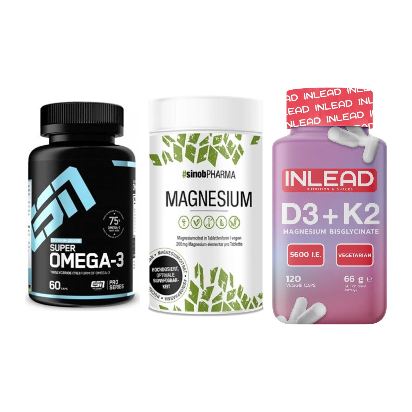 Herz & Gefäße: ESN Omega 3 + Sinob Magnesium + INLEAD Vitamin – alle enthaltenen Artikel