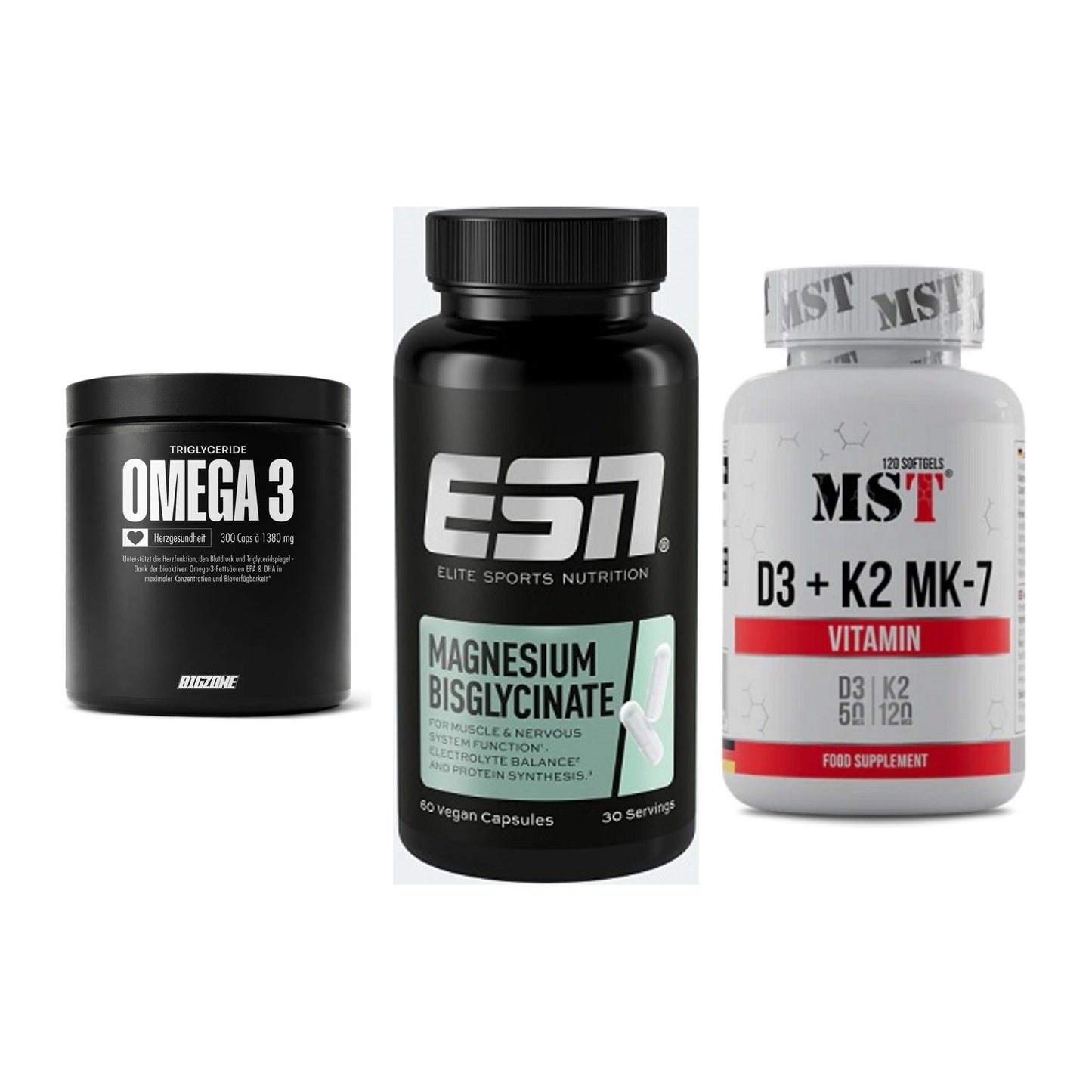 Herz & Gefäße: Big Zone Omega 3 + ESN Magnesium + MST Vitamin D3 – alle enthaltenen Artikel