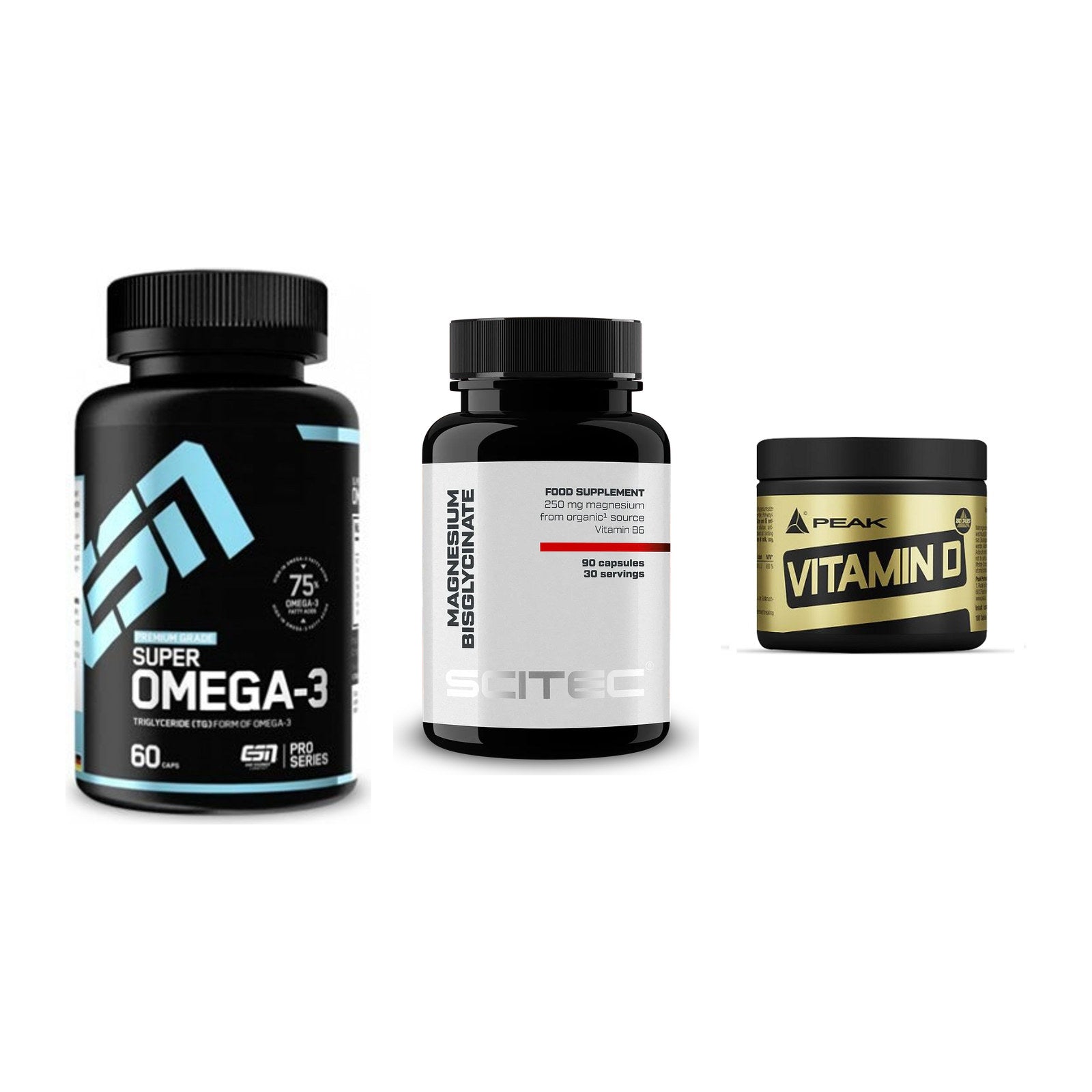 Herz & Gefäße: ESN Omega 3 + Scitec Magnesium + Peak Vitamin D – alle enthaltenen Artikel