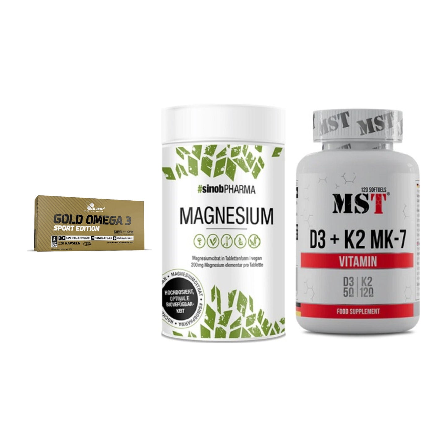Herz & Gefäße: Olimp Omega 3 + Sinob Magnesium + MST Vitamin D3 – alle enthaltenen Artikel