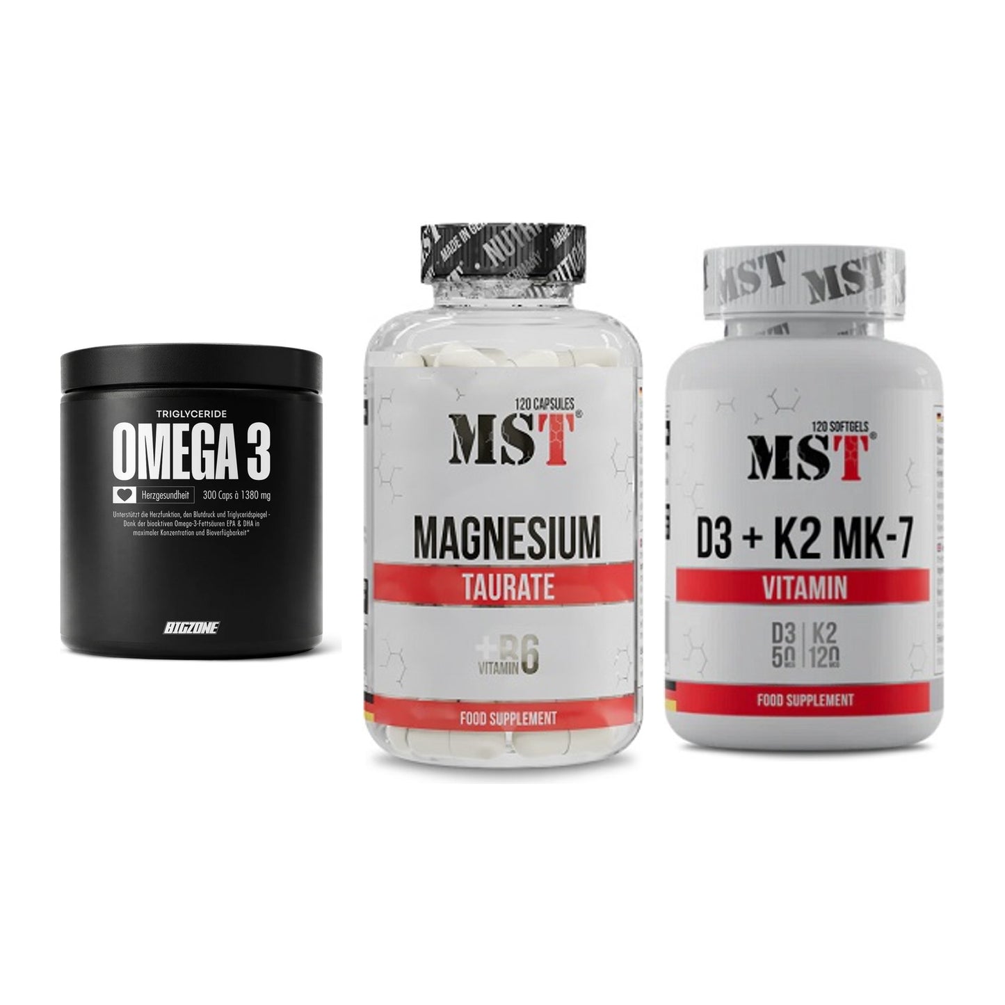 Herz & Gefäße: Big Zone Omega 3 + MST Magnesium + MST Vitamin D3 – alle enthaltenen Artikel