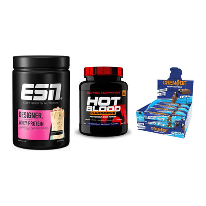 Home-Gym-Starter: ESN Designer + Scitec Hot + 5× Grenade Protein – alle enthaltenen Artikel