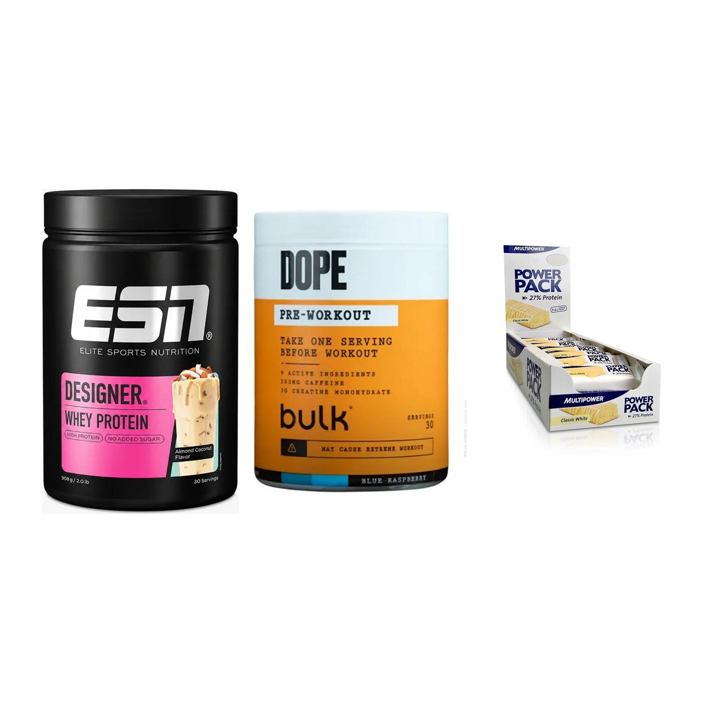 Home-Gym-Starter: ESN Designer + Bulk Dope + 5× Multipower – alle enthaltenen Artikel