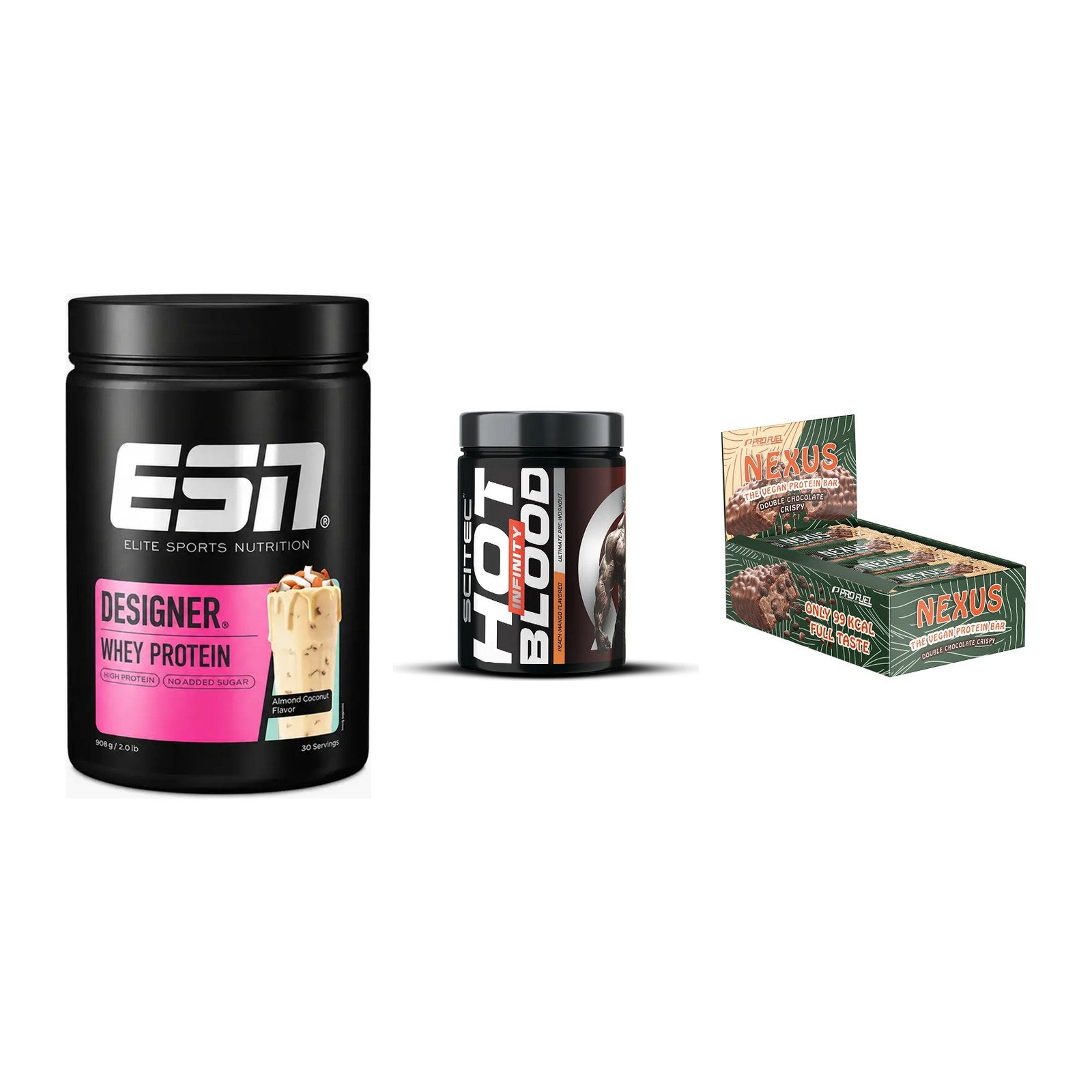 Home-Gym-Starter: ESN Designer + Scitec Hot + 5× ProFuel Nexus – alle enthaltenen Artikel