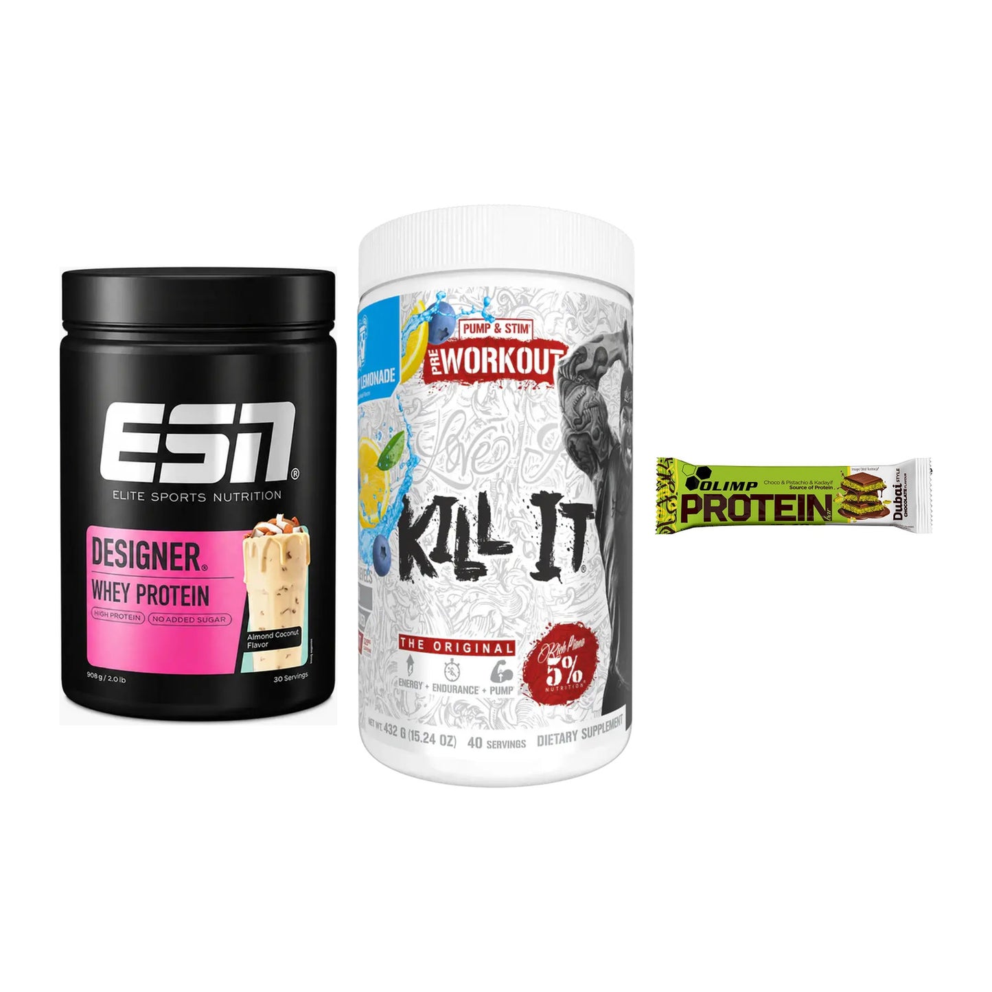 Home-Gym-Starter: ESN Designer + Rich Piana 5% + 5× Olimp Protein – alle enthaltenen Artikel