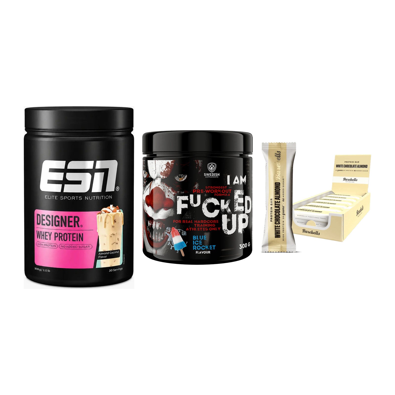 Home-Gym-Starter: ESN Designer + Swedish Supplem + 5× Barebells – alle enthaltenen Artikel