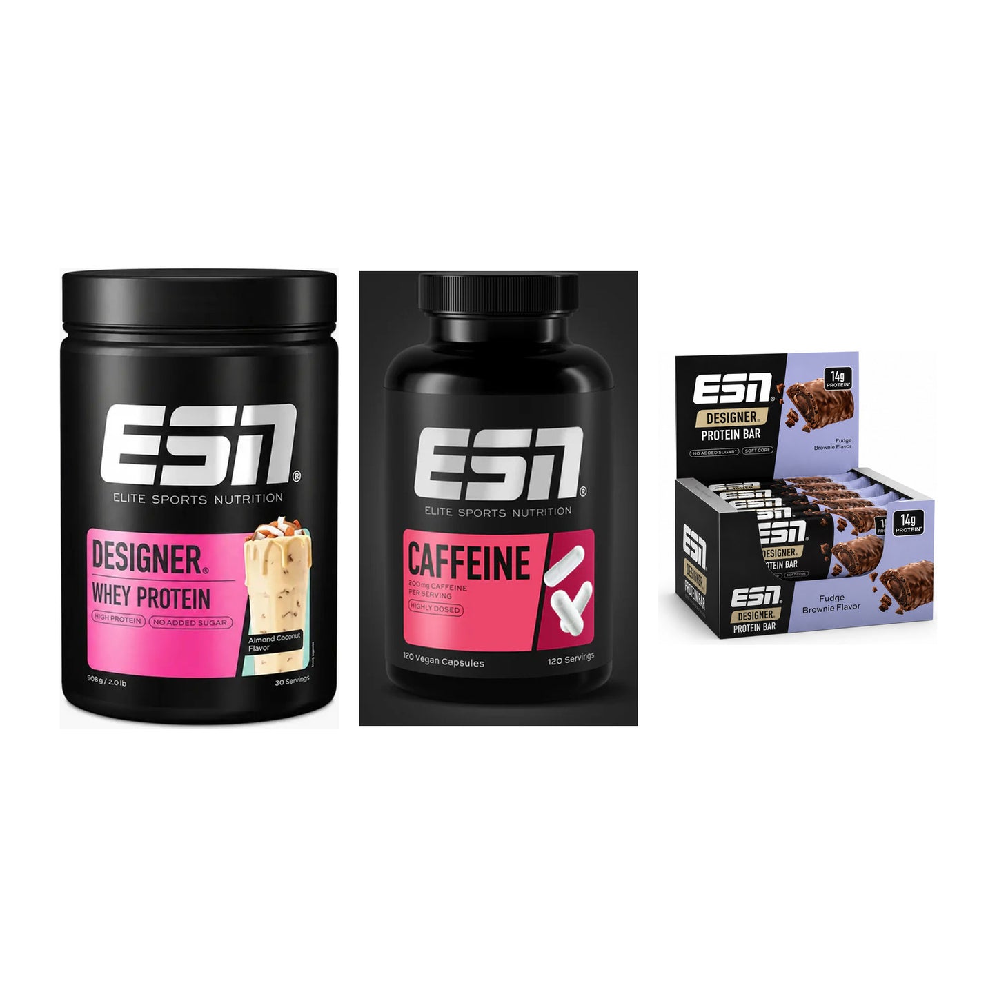Home-Gym-Starter: ESN Designer Whey + ESN Caffeine Caps + 1 weitere – alle enthaltenen Artikel