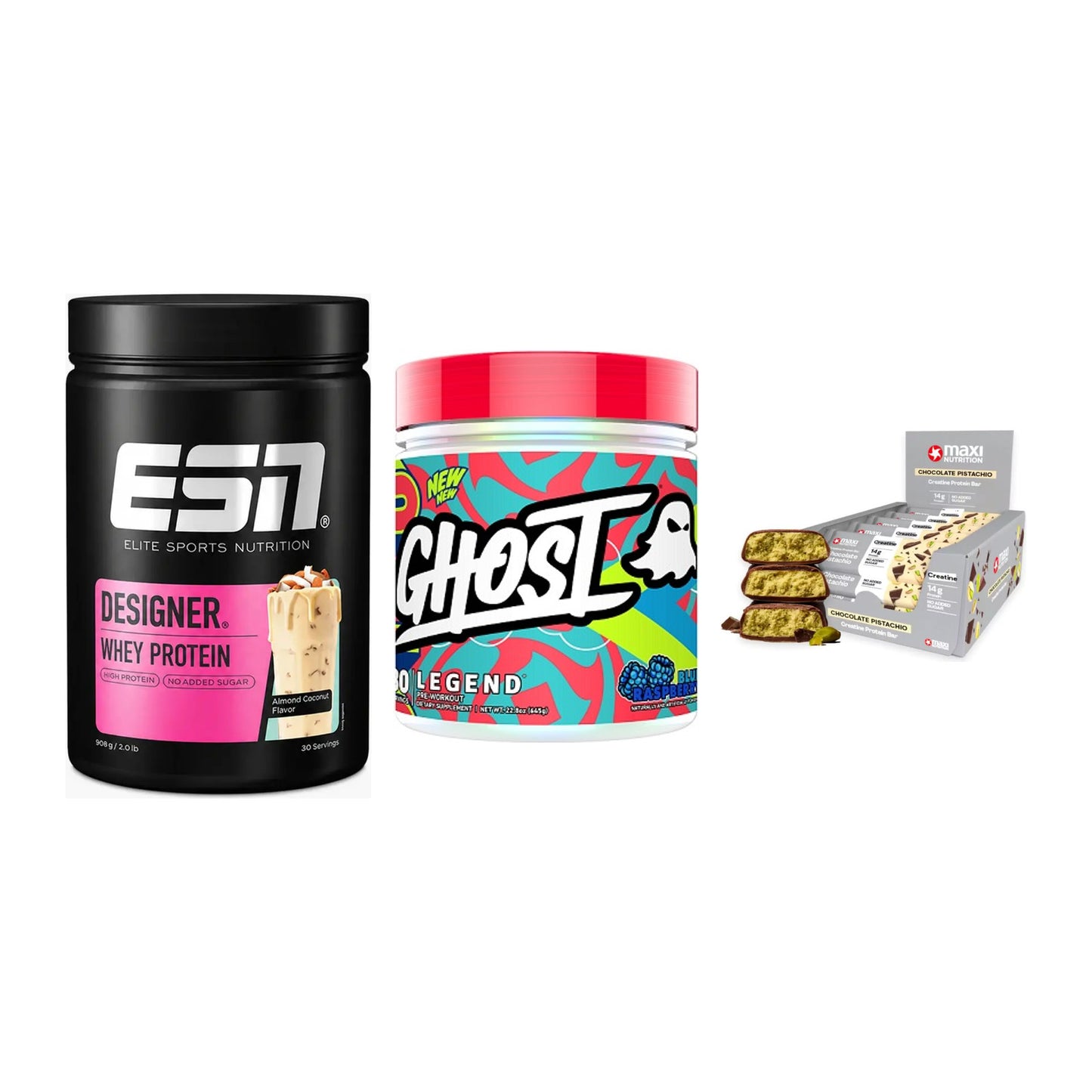 Home-Gym-Starter: ESN Designer + Ghost Legend V4 + 5× MaxiNutrition – alle enthaltenen Artikel