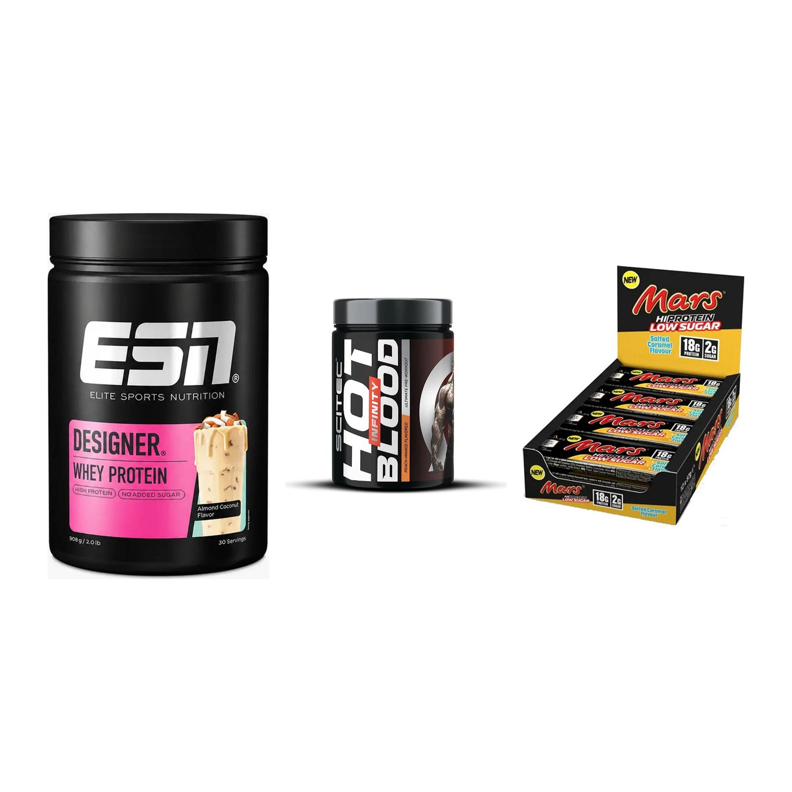 Home-Gym-Starter: ESN Designer + Scitec Hot + 5× Mars Low Sugar – alle enthaltenen Artikel