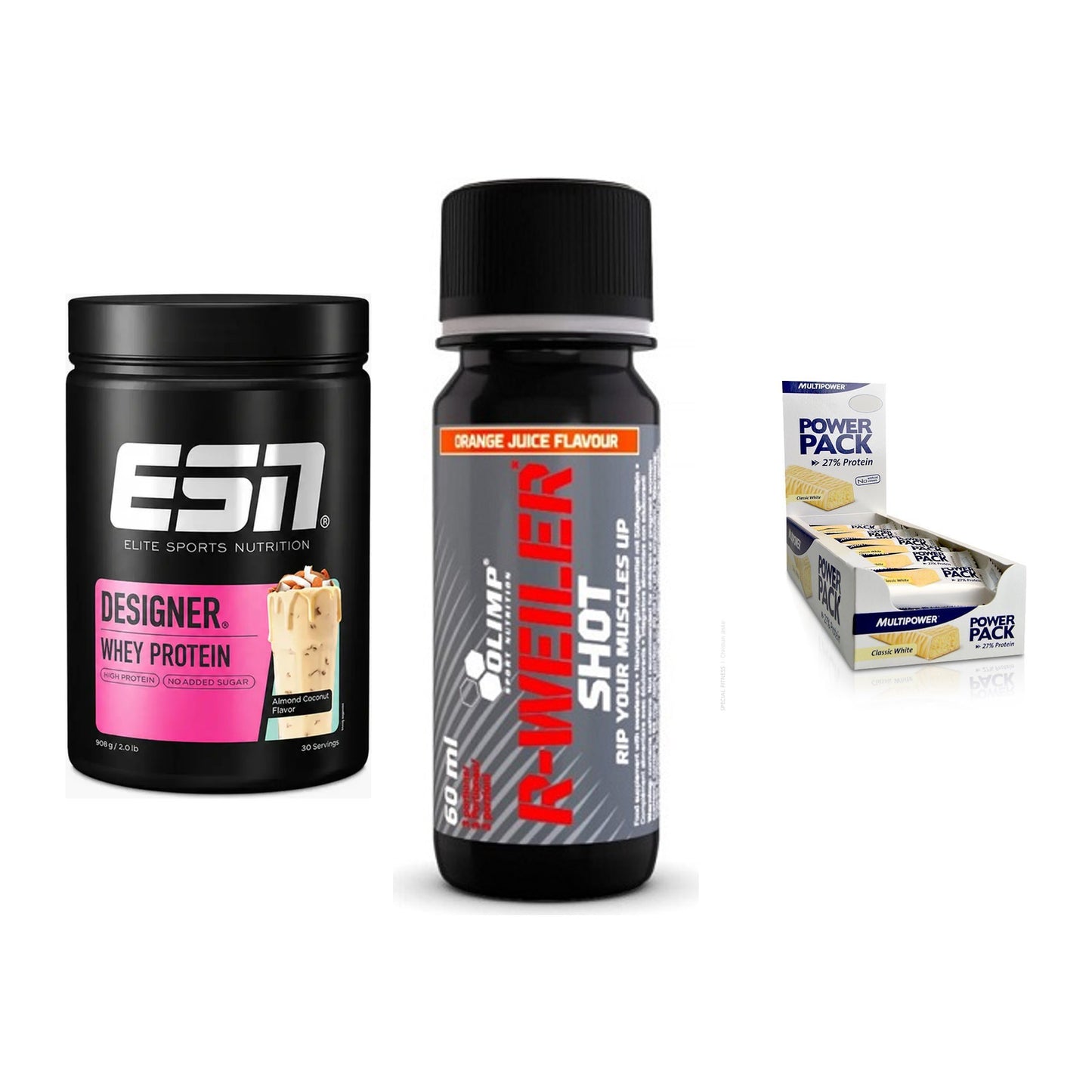 Home-Gym-Starter: ESN Designer + Olimp R-Weiler + 5× Multipower – alle enthaltenen Artikel