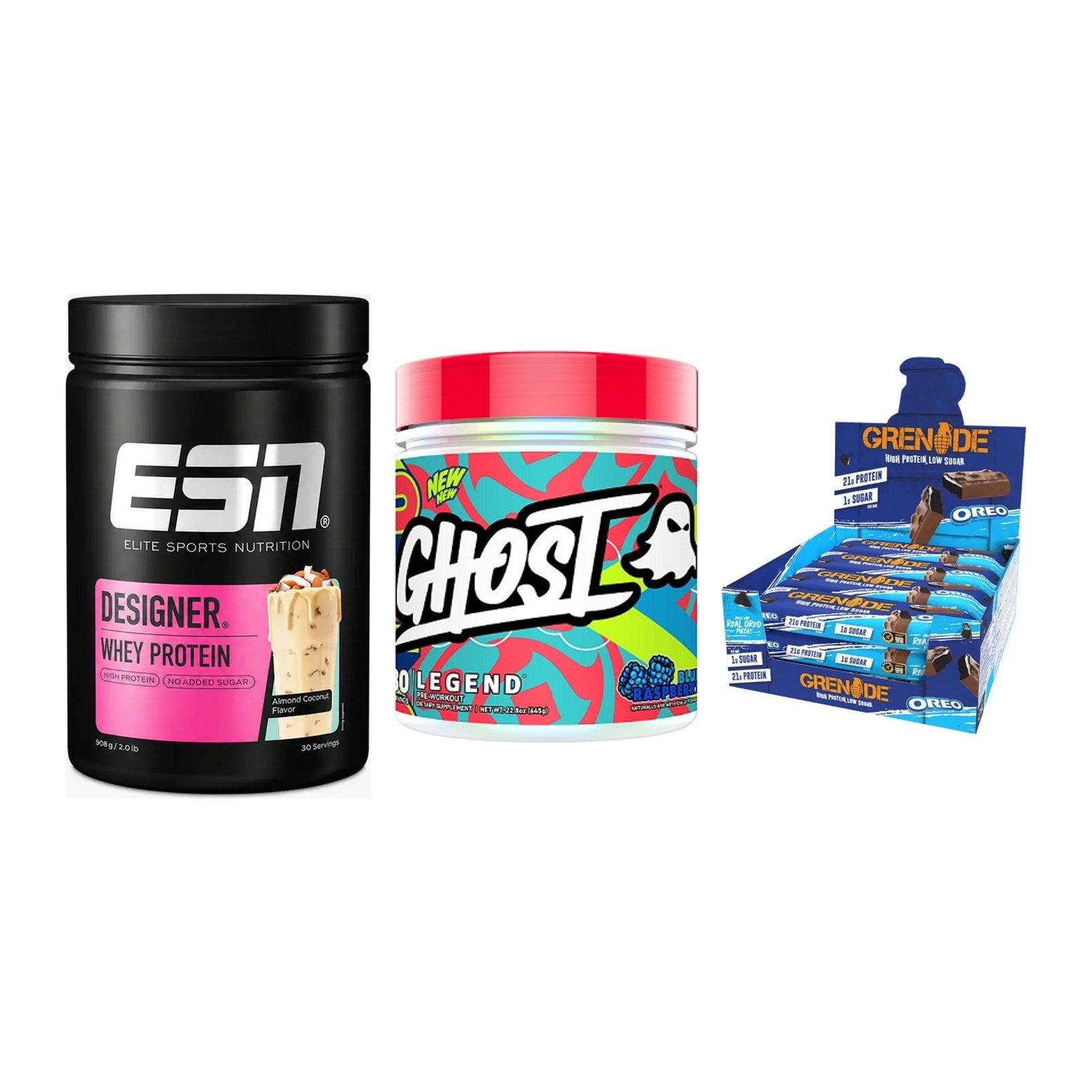 Home-Gym-Starter: ESN Designer + Ghost Legend V4 + 5× Grenade Protein – alle enthaltenen Artikel