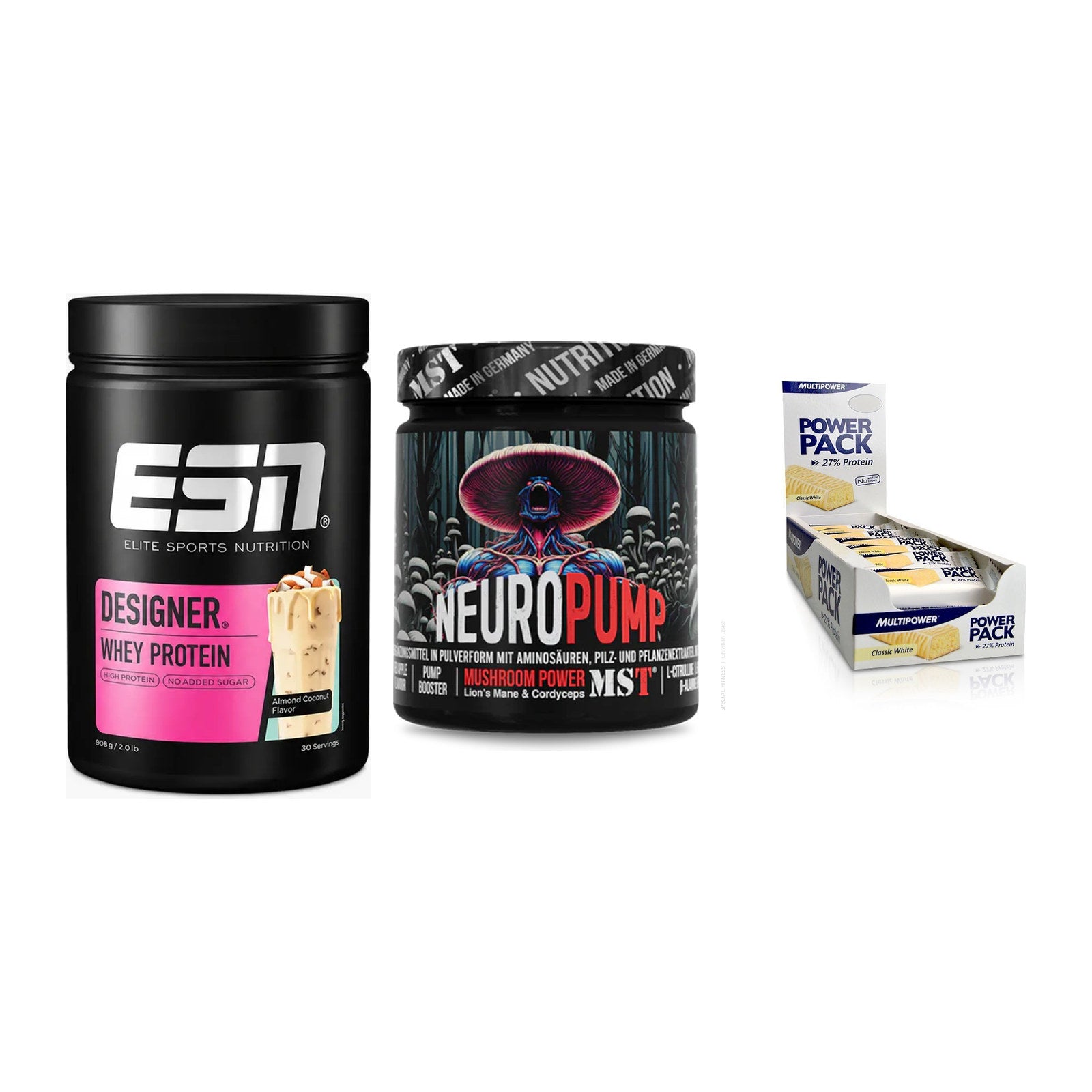 Home-Gym-Starter: ESN Designer + MST NeuroPump + 5× Multipower – alle enthaltenen Artikel