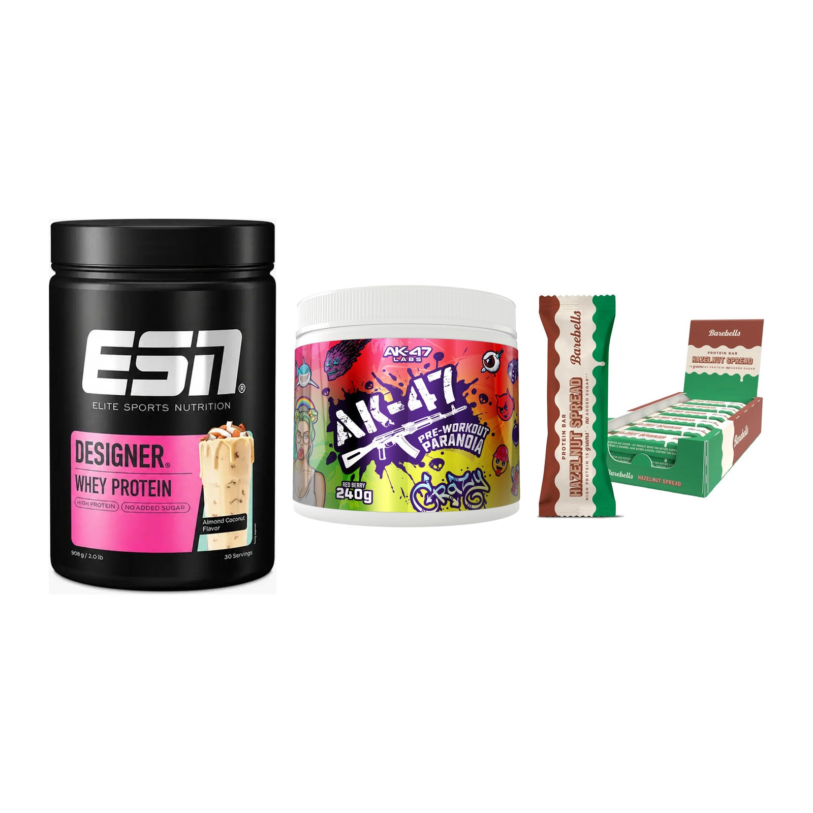 Home-Gym-Starter: ESN Designer + AK47 Labs + 5× Barebells – alle enthaltenen Artikel