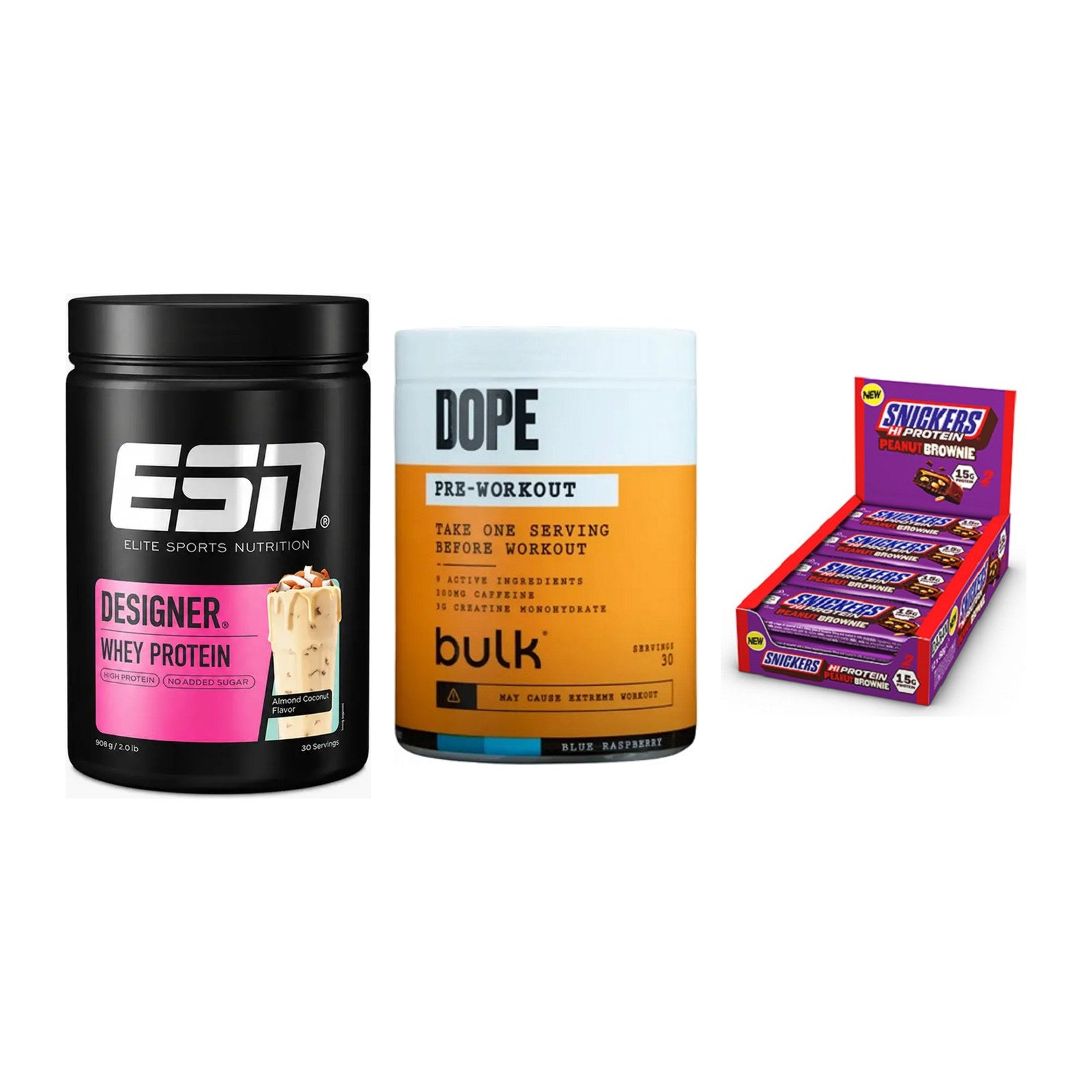 Home-Gym-Starter: ESN Designer + Bulk Dope + 5× Snickers High – alle enthaltenen Artikel