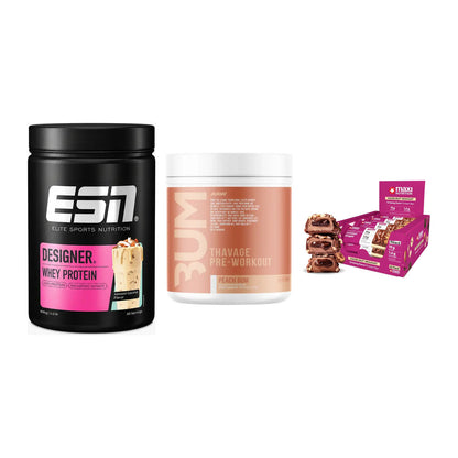 Home-Gym-Starter: ESN Designer + RAW Nutrition + 5× MaxiNutrition – alle enthaltenen Artikel