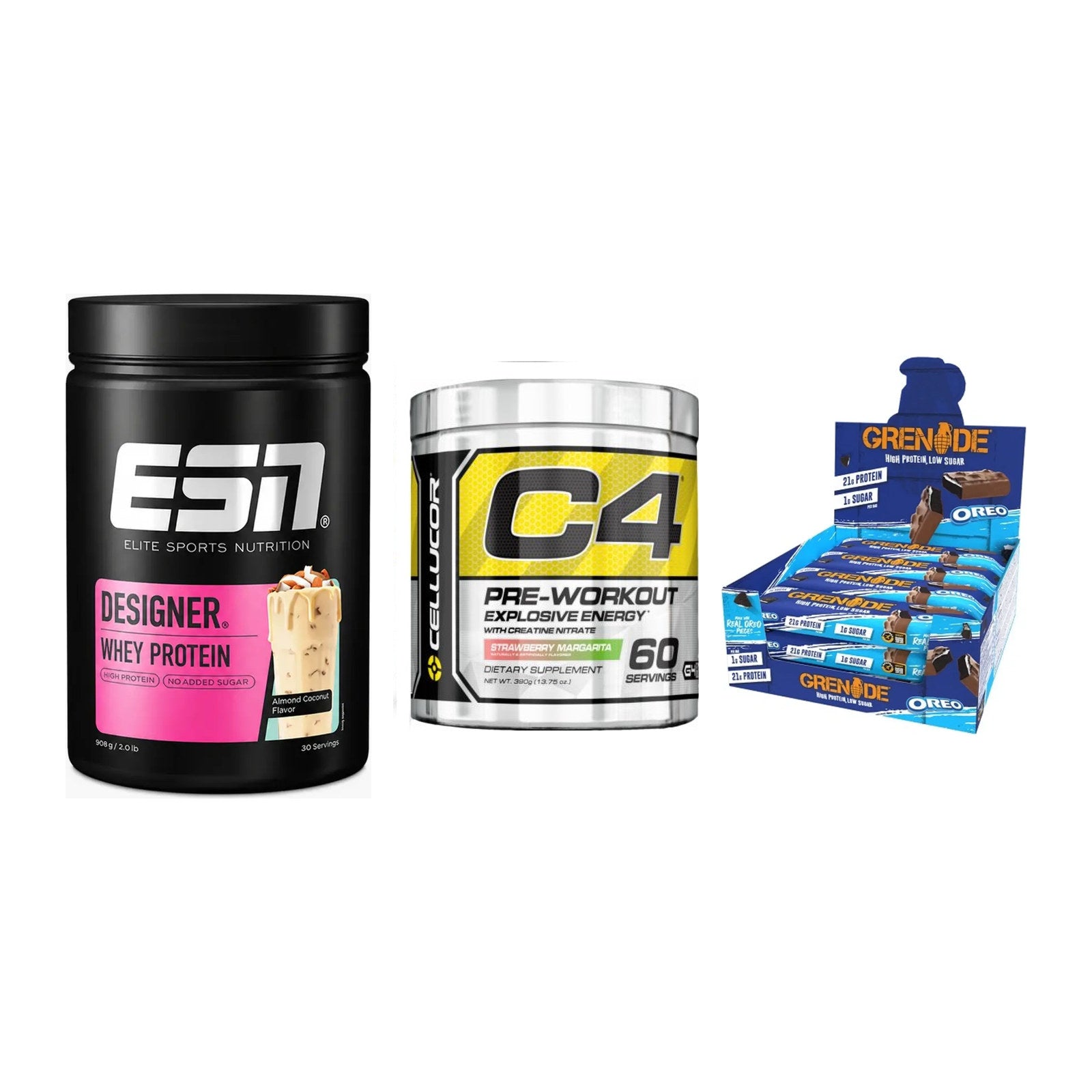 Home-Gym-Starter: ESN Designer + Cellucor C4 + 5× Grenade Protein – alle enthaltenen Artikel