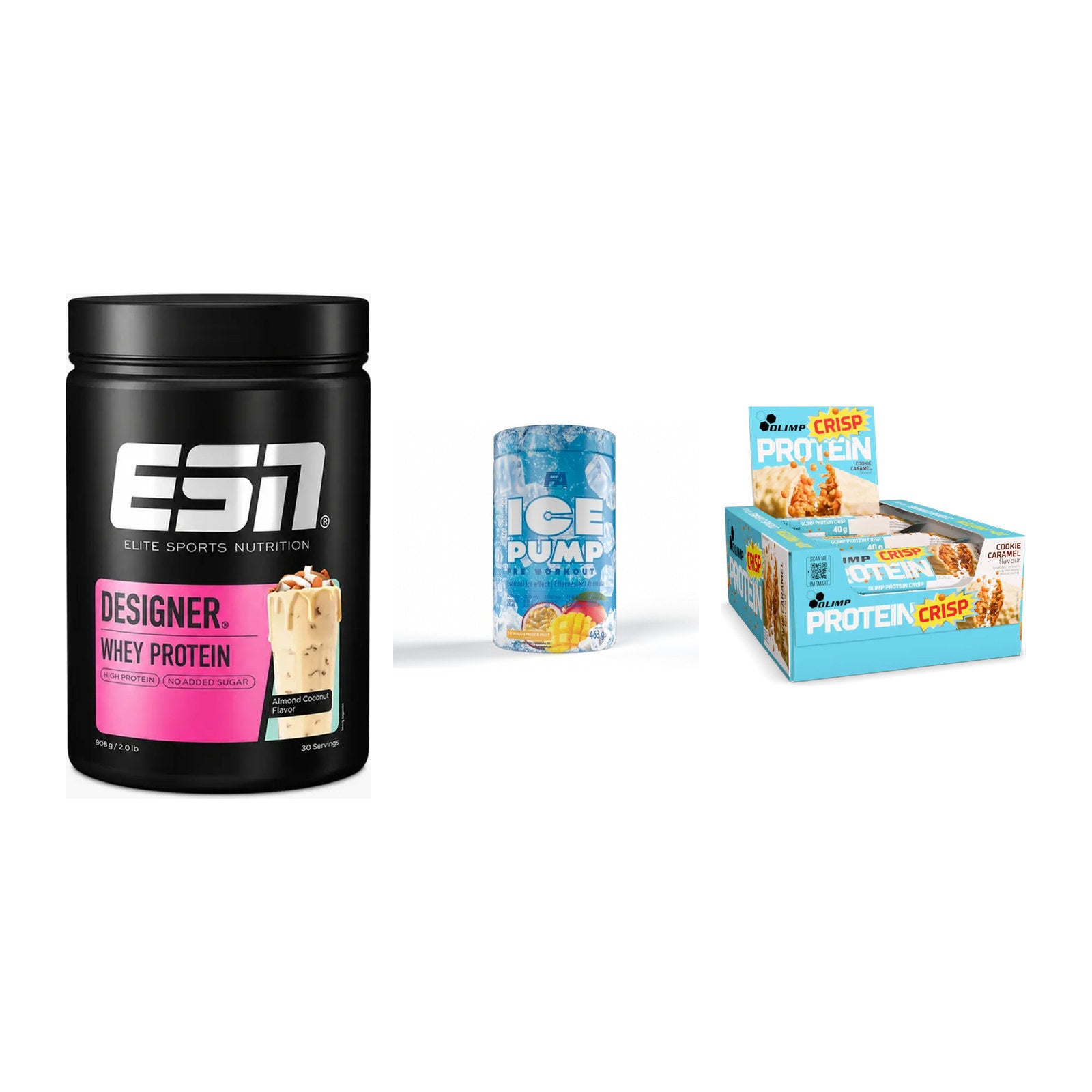 Home-Gym-Starter: ESN Designer + FA Nutrition + 5× Olimp Protein – alle enthaltenen Artikel