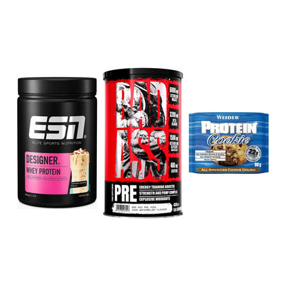Home-Gym-Starter: ESN Designer + BAD ASS Pre + 5× Weider Protein – alle enthaltenen Artikel