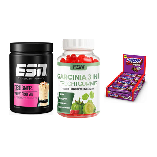 Home-Gym-Starter: ESN Designer + FGN Garcinia 60 + 5× Snickers High – alle enthaltenen Artikel
