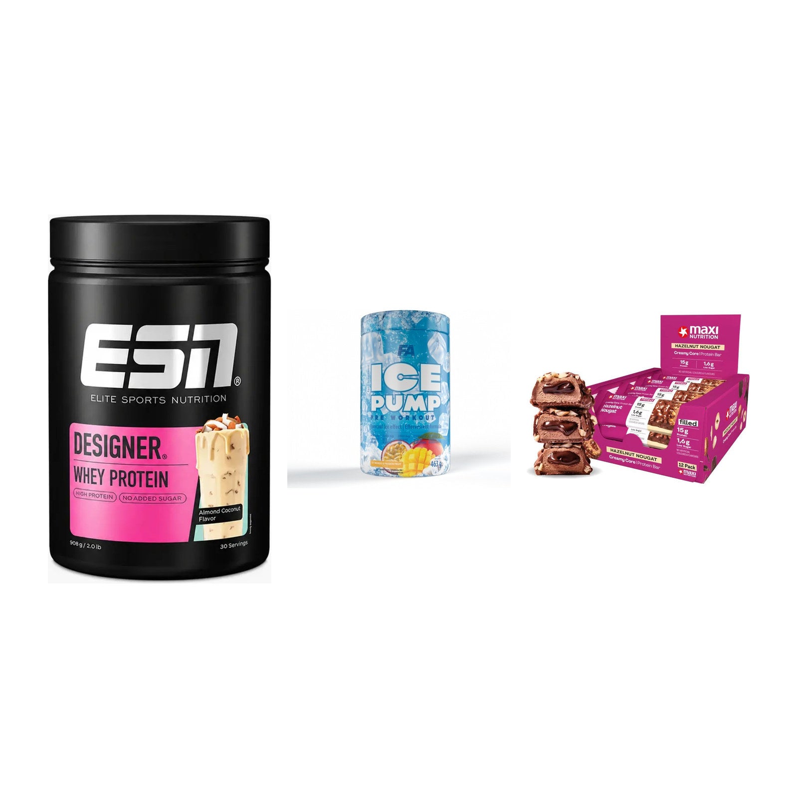 Home-Gym-Starter: ESN Designer + FA Nutrition + 5× MaxiNutrition – alle enthaltenen Artikel