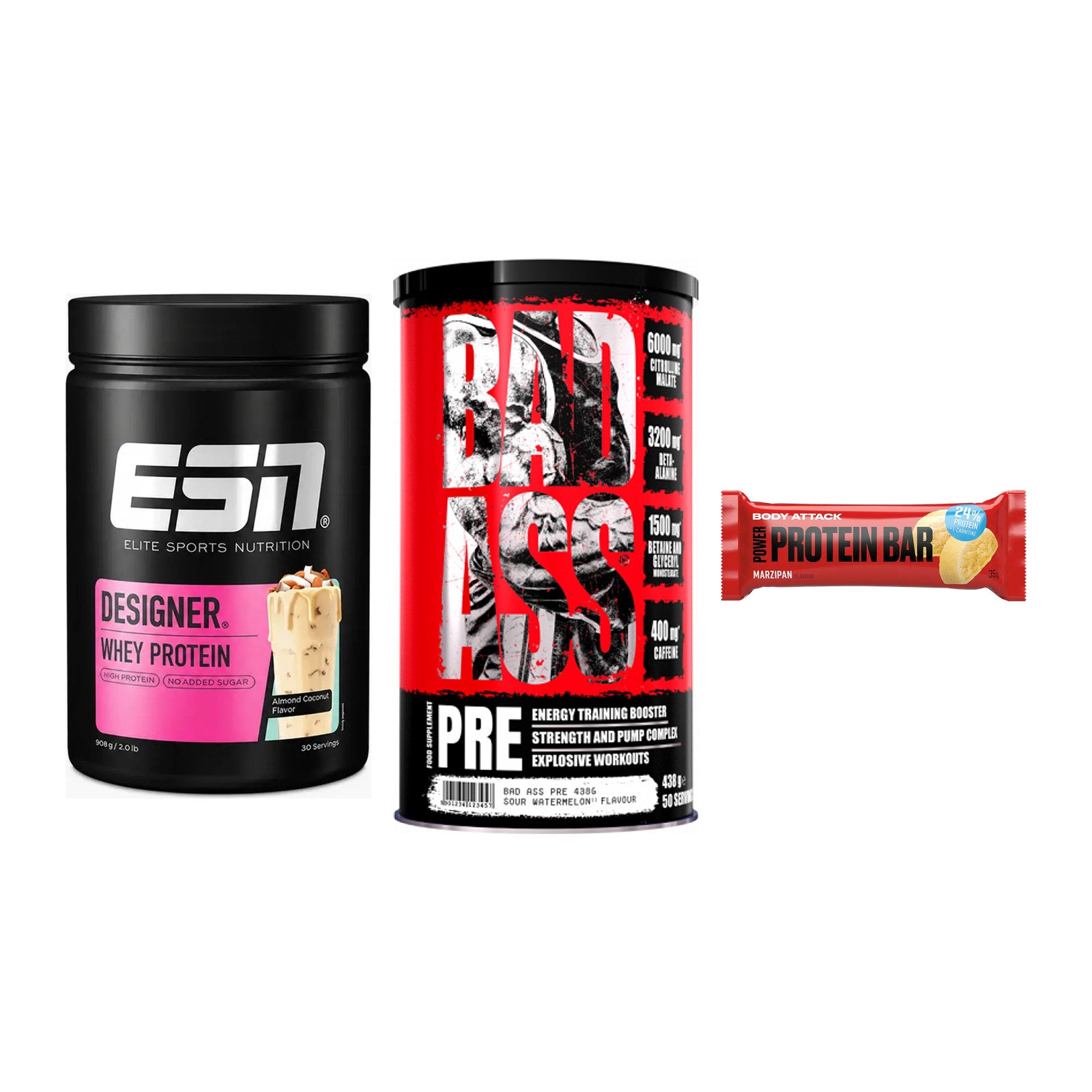 Home-Gym-Starter: ESN Designer + BAD ASS Pre + 5× Body Attack – alle enthaltenen Artikel
