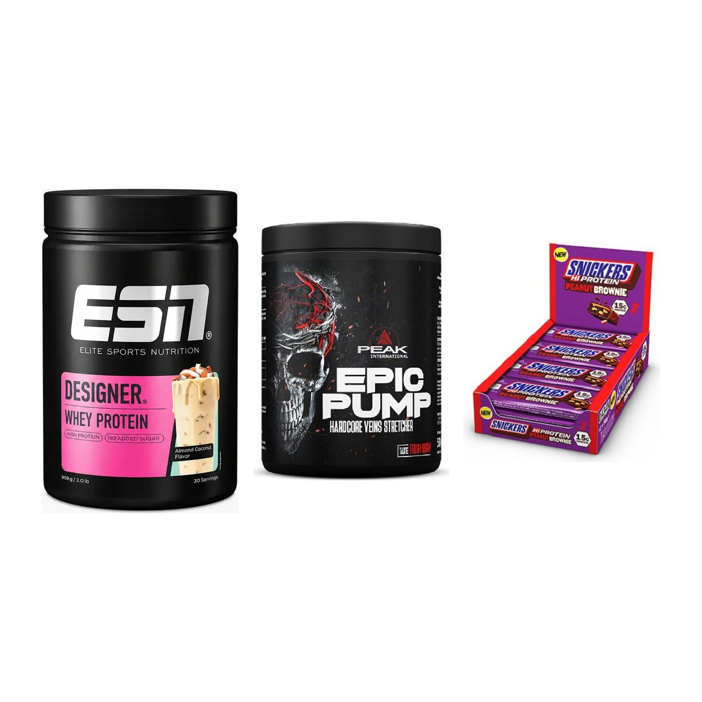 Home-Gym-Starter: ESN Designer + Peak EPIC Pump + 5× Snickers High – alle enthaltenen Artikel
