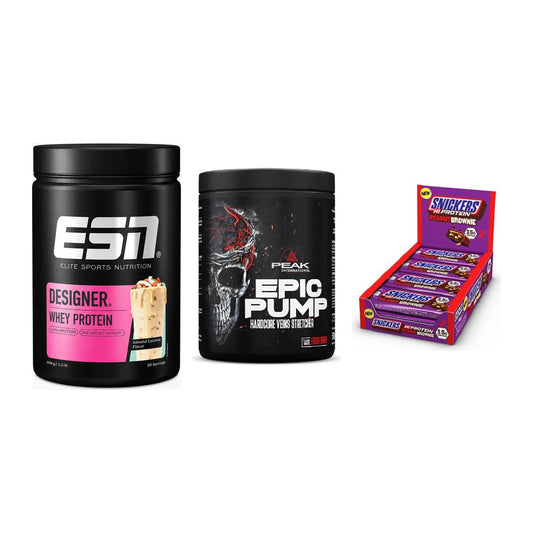 Home-Gym-Starter: ESN Designer + Peak EPIC Pump + 5× Snickers High – alle enthaltenen Artikel