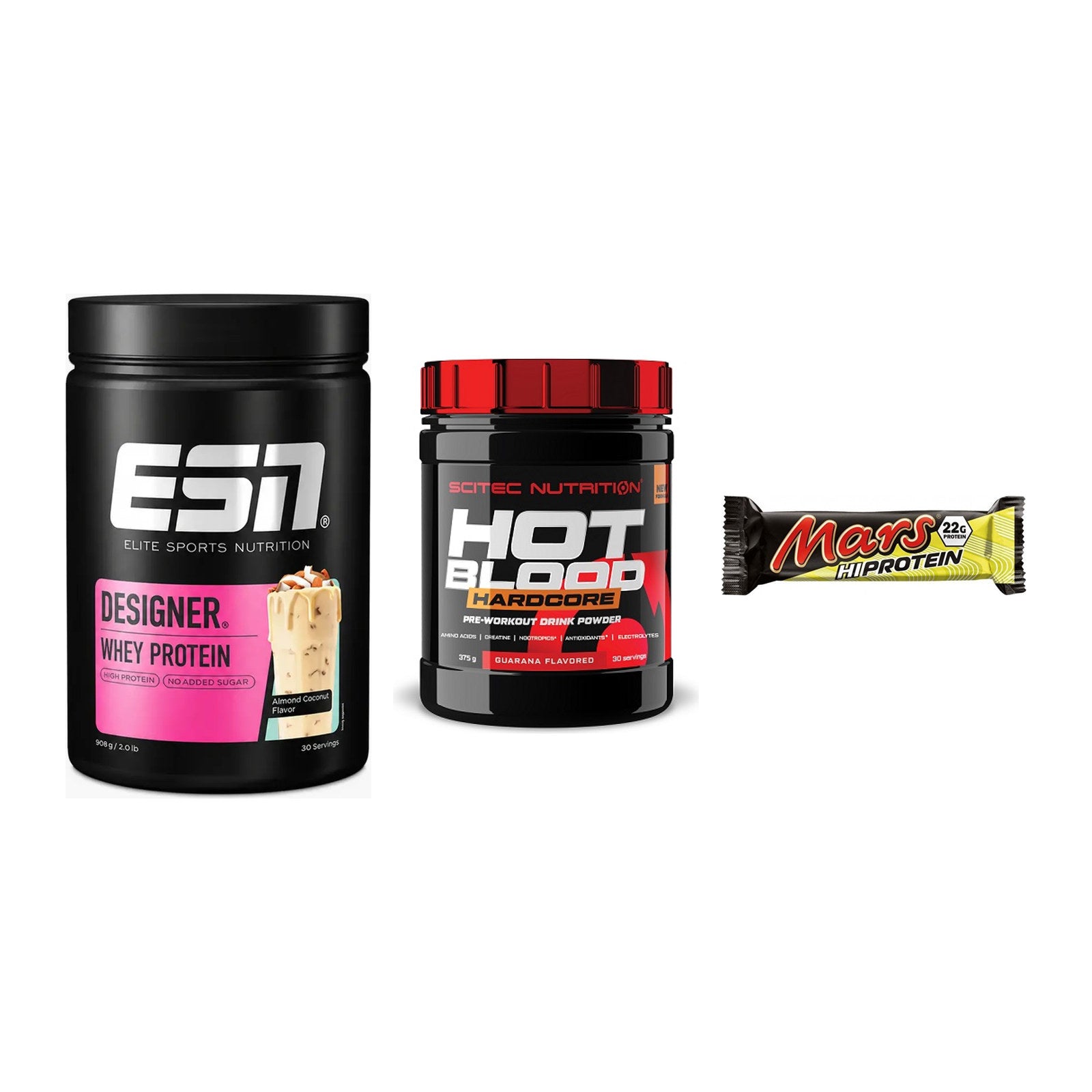 Home-Gym-Starter: ESN Designer + Scitec Hot + 5× Mars High – alle enthaltenen Artikel