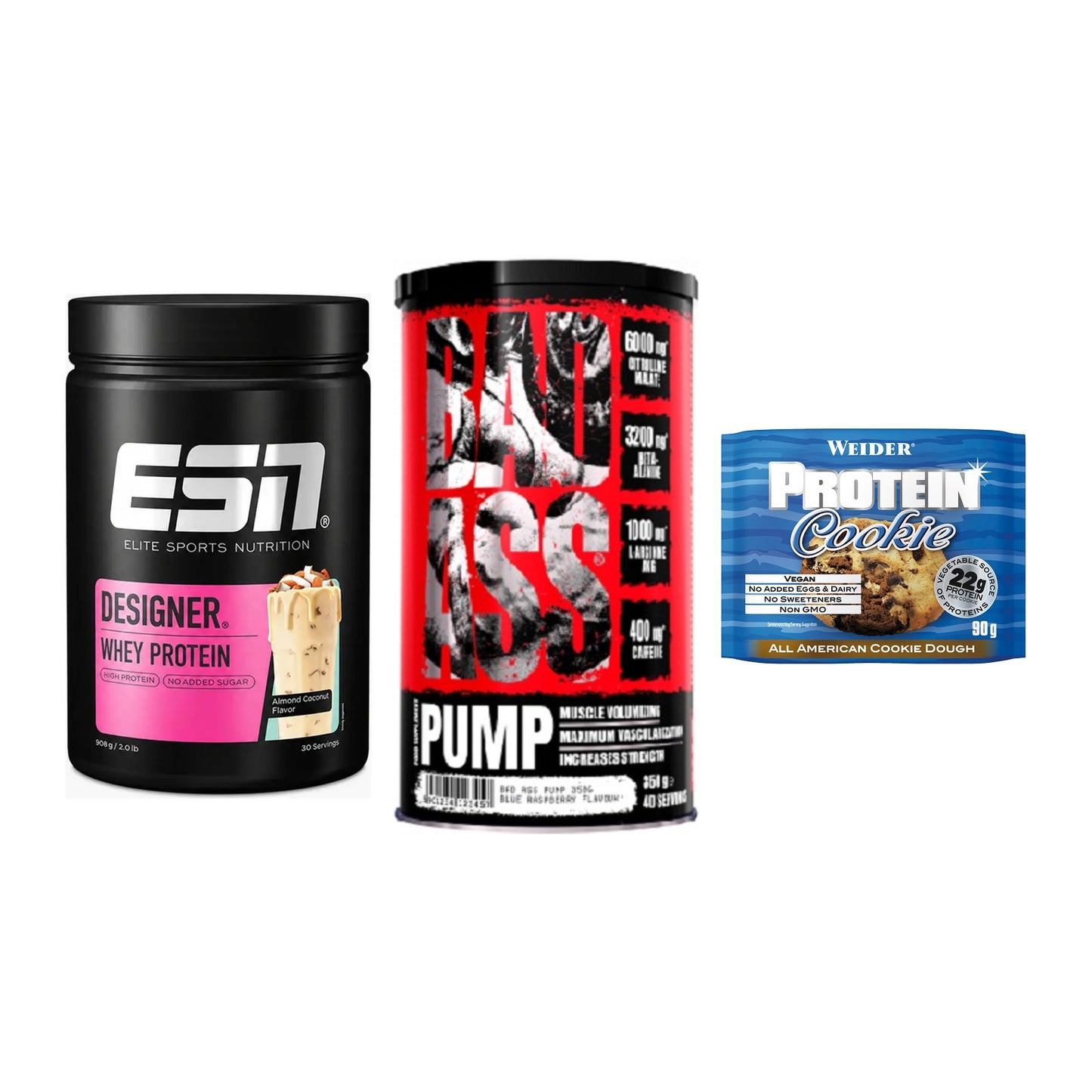 Home-Gym-Starter: ESN Designer + BAD ASS Pump + 5× Weider Protein – alle enthaltenen Artikel