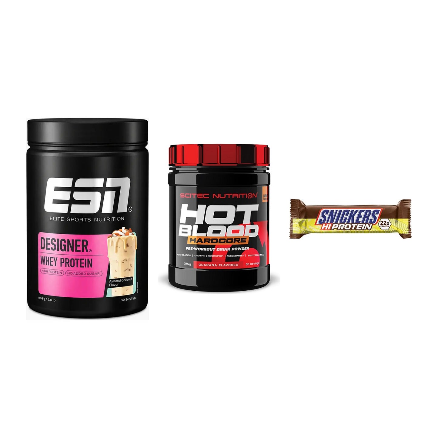 Home-Gym-Starter: ESN Designer + Scitec Hot + 5× Snickers High – alle enthaltenen Artikel