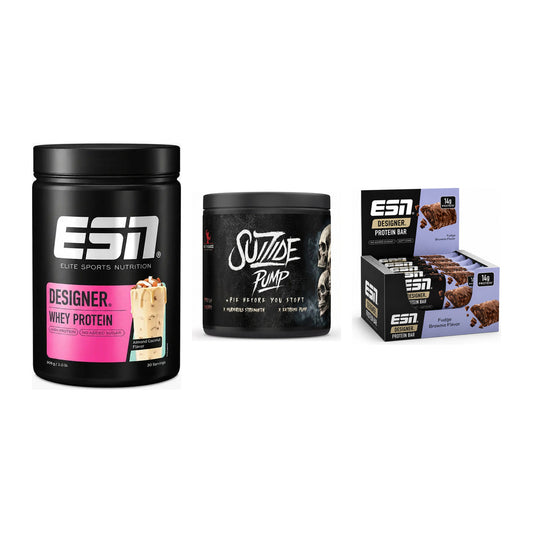 Home-Gym-Starter: ESN Designer Whey + #GYMJUICE SUIZIDE + 1 weitere – alle enthaltenen Artikel