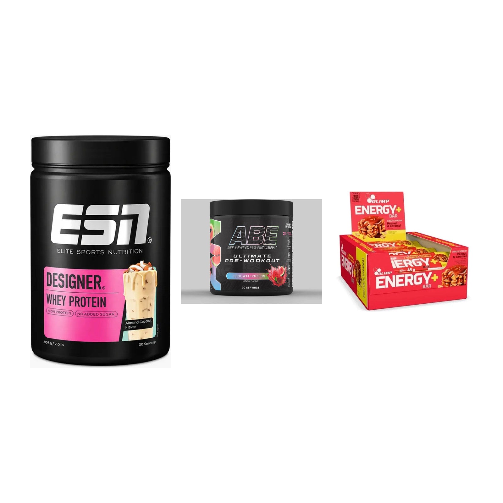 Home-Gym-Starter: ESN Designer + Applied Nutriti + 5× Olimp Energy – alle enthaltenen Artikel