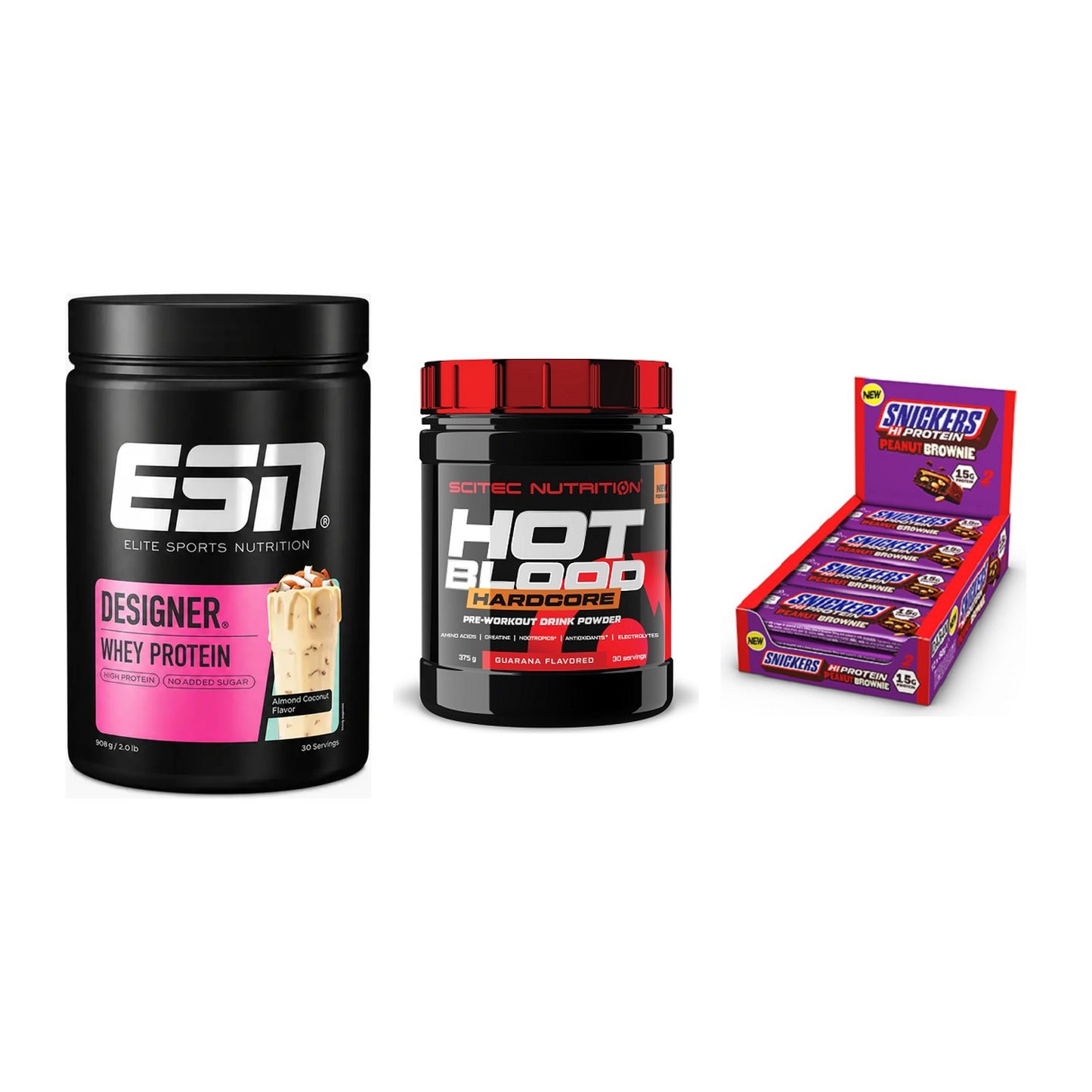 Home-Gym-Starter: ESN Designer + Scitec Hot + 5× Snickers High – alle enthaltenen Artikel
