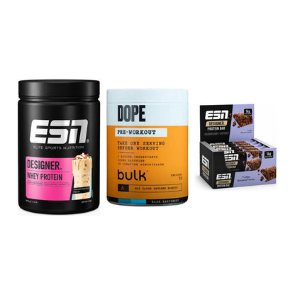Home-Gym-Starter: ESN Designer Whey + Bulk Dope Pre-Work + 1 weitere – alle enthaltenen Artikel